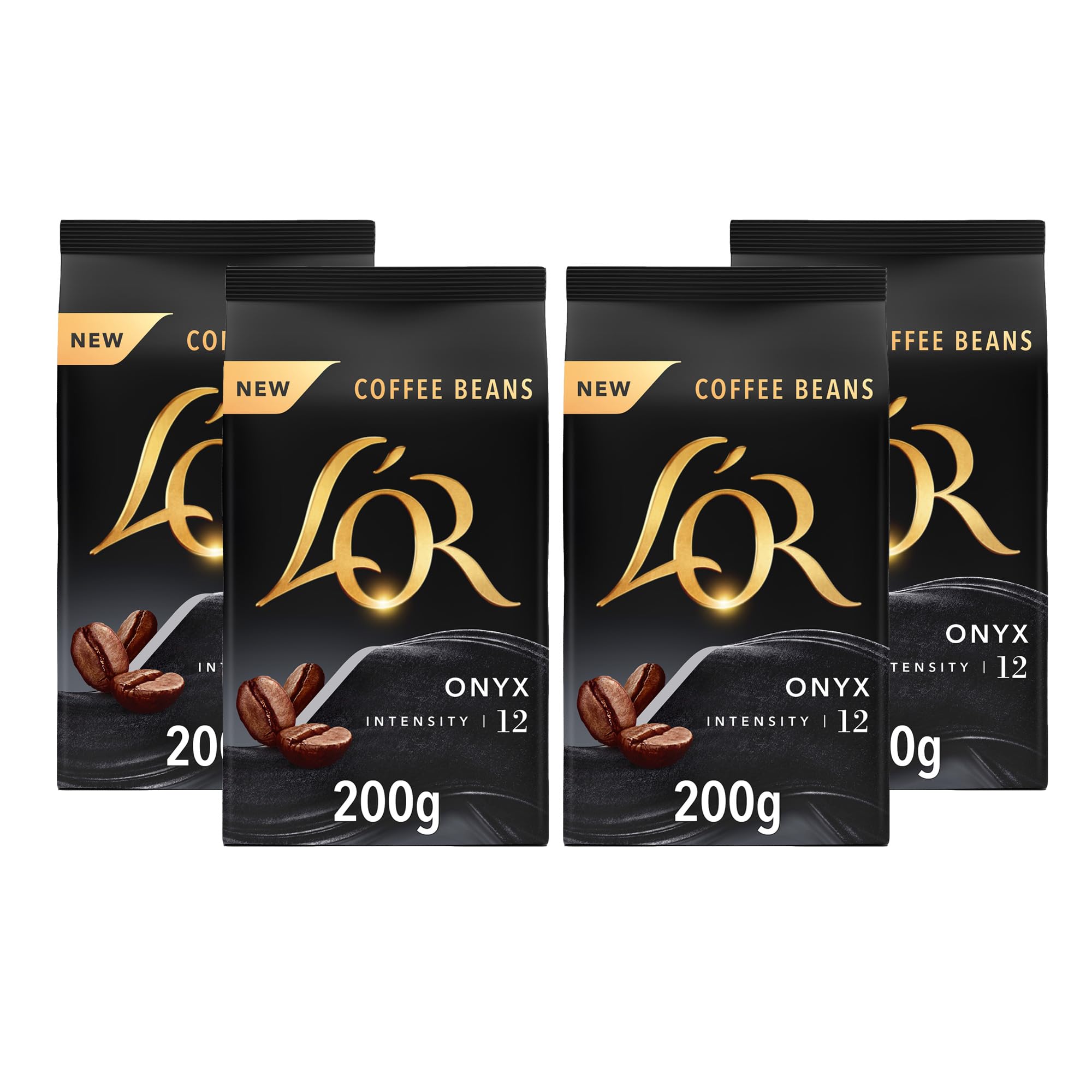 L'OR Espresso Onyx Coffee Beans 200g - Intense Full-Bodied Roast, Rainforest Alliance Certified (Pack of 4, 800g Total)