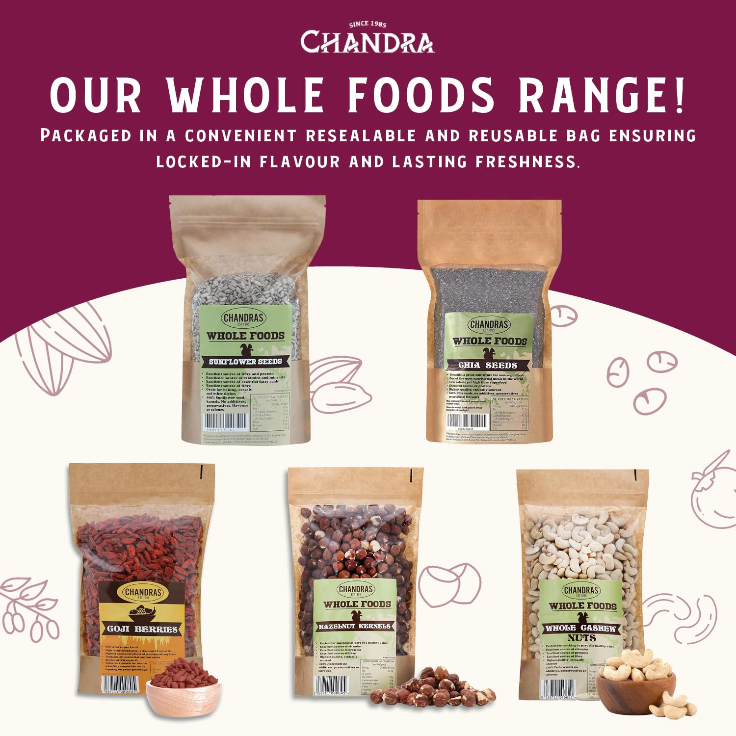 CHANDRA Raw Pumpkin Seeds - 1kg Pack | High Fibre, Keto & Vegan Friendly 8