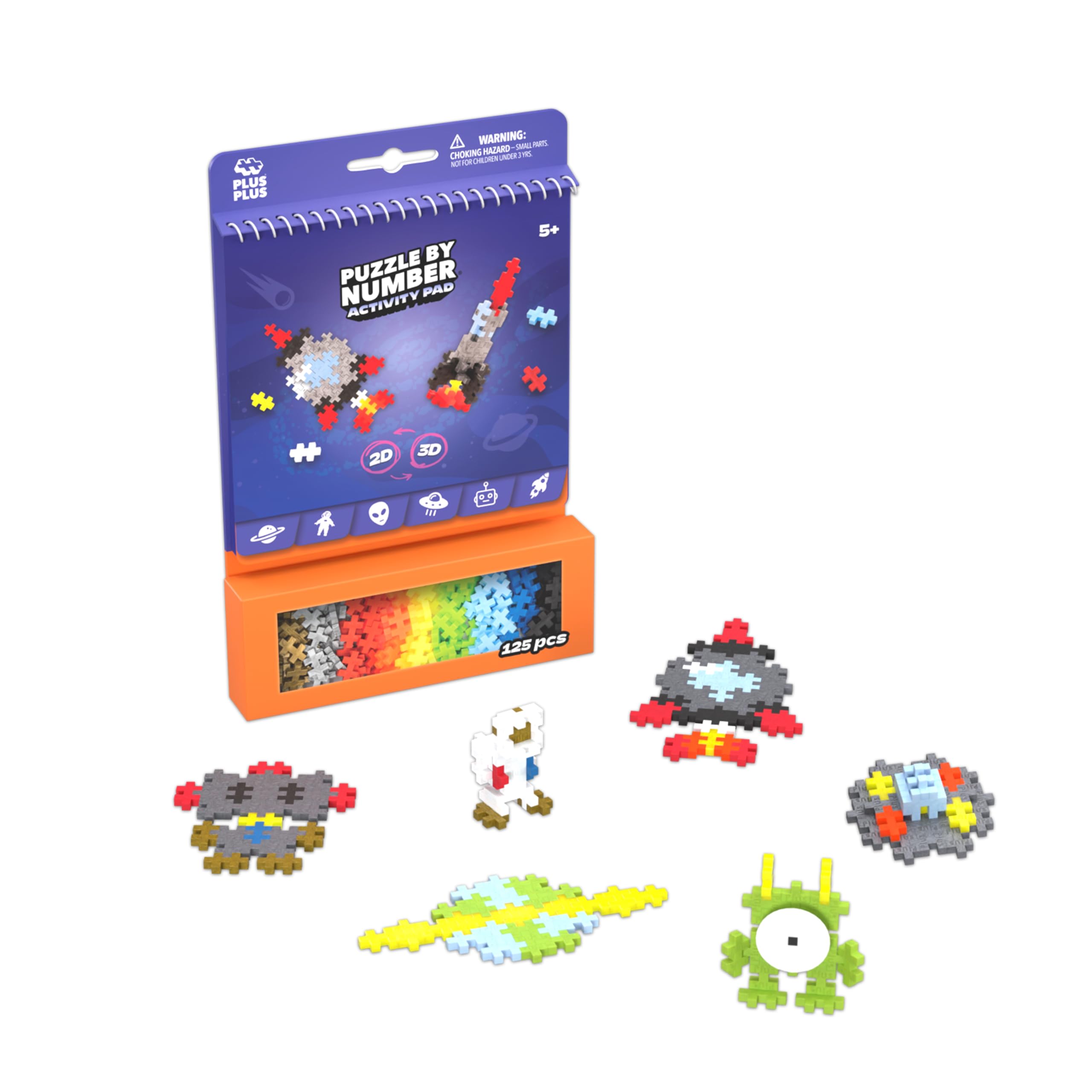PLUS PLUS Puzzle by Number Activity Pad - 125-Piece Travel Building Set for Kids 5+