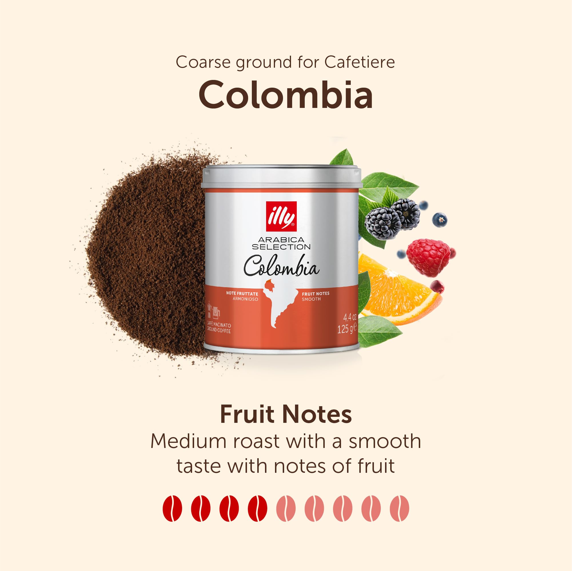 illy - Colombia Ground Coffee - Medium Roast - 100% Arabica - Single Origin - Ideal for Moka Pots & Filter - 125g Tin