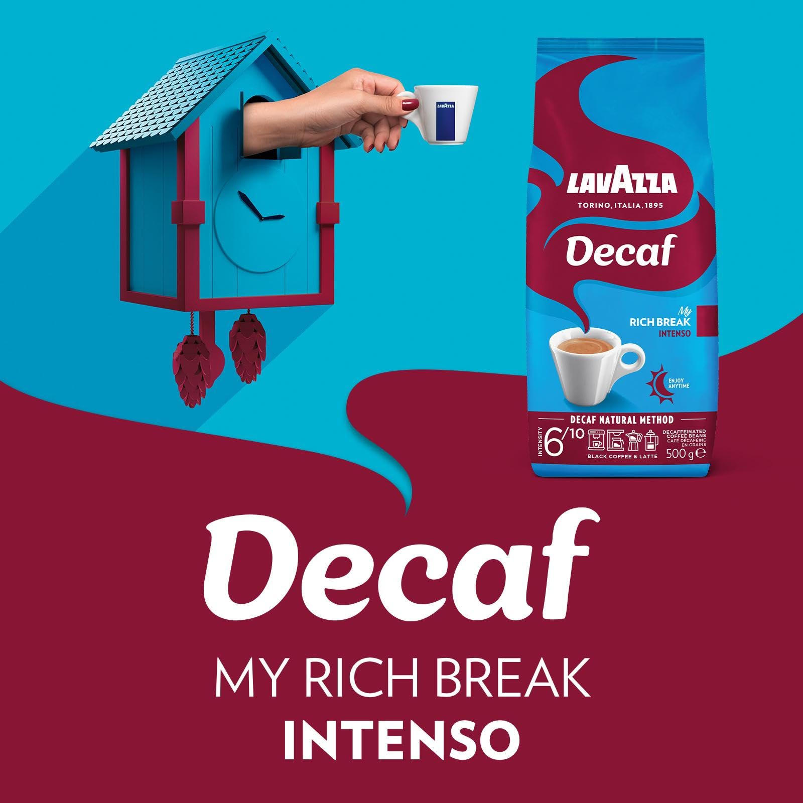 Lavazza Decaf Intenso - My Rich Break Whole Coffee Beans, 500g 5