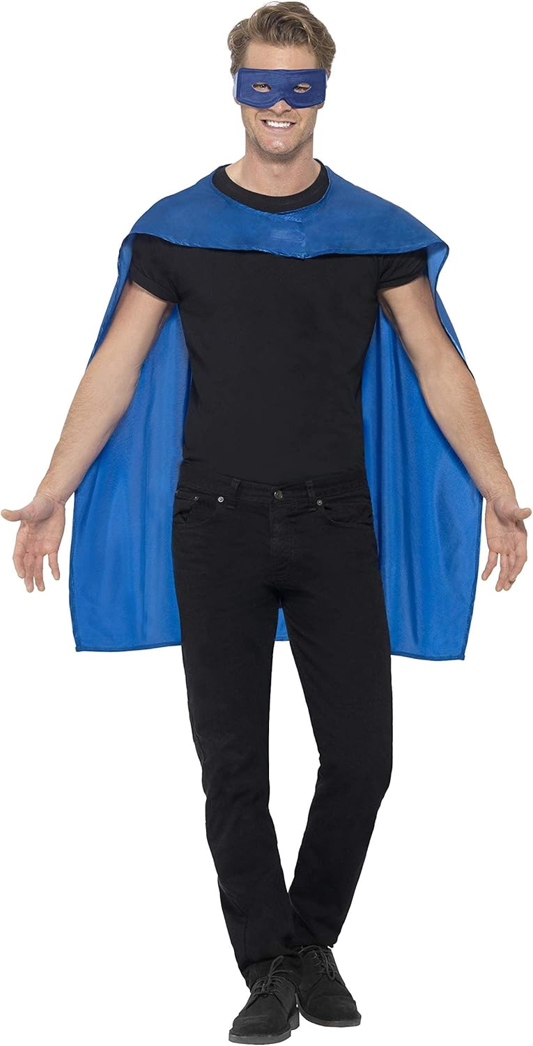 Smiffys Superhero Accessory Kit - Blue Cape and Eyemask for Adults