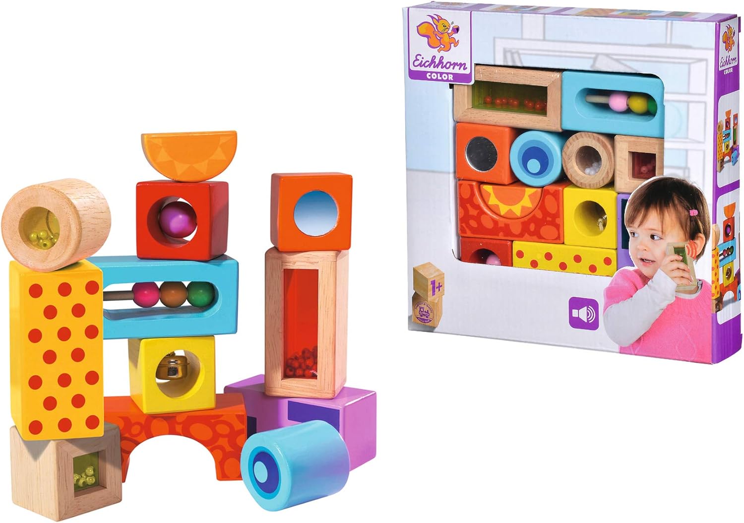 Eichhorn 100002240 Sound Building Blocks - Educational Wooden Toy for Toddlers 12 Months+