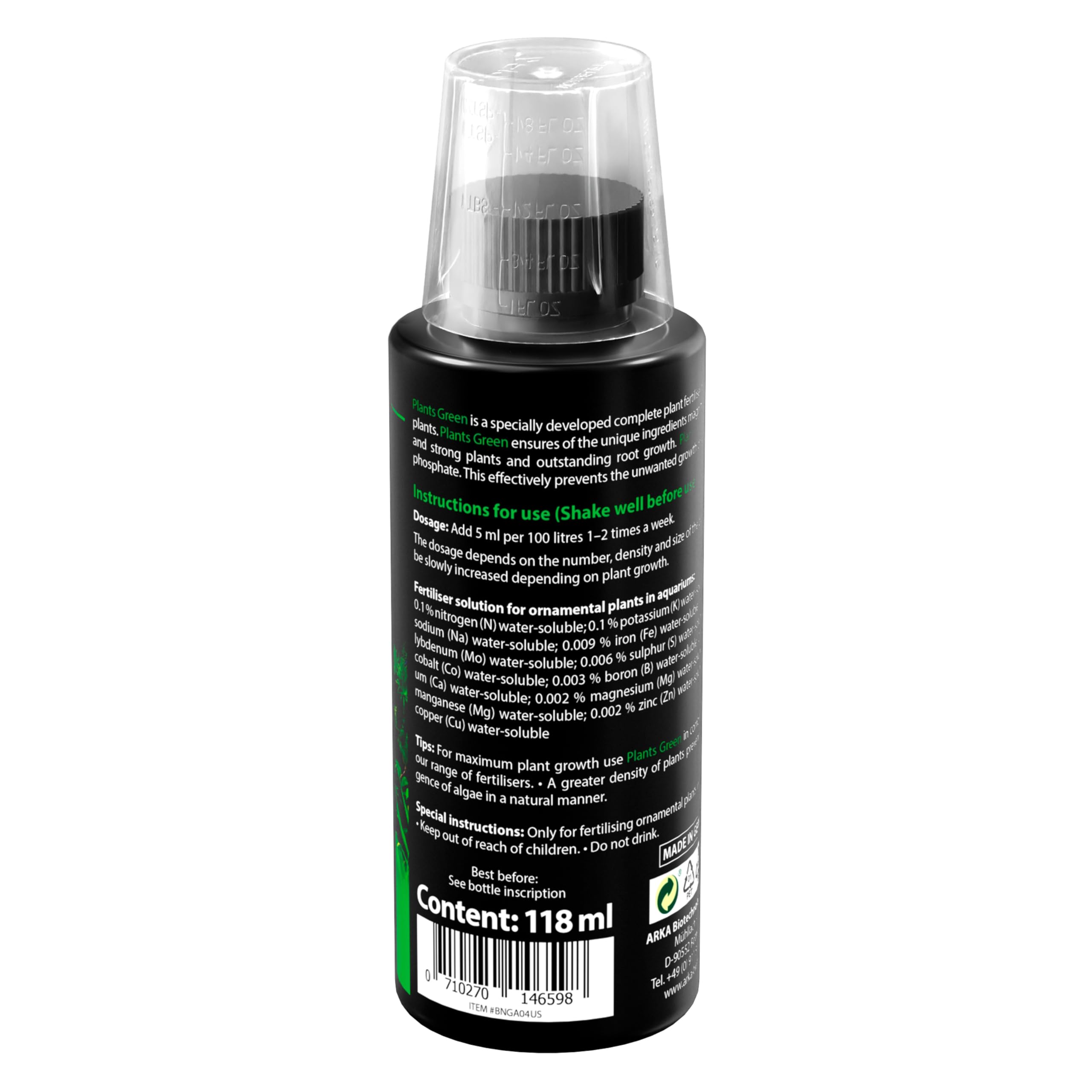 ARKA Plants Green Aquarium Plant Fertiliser - 118 ml Liquid for Lush Growth