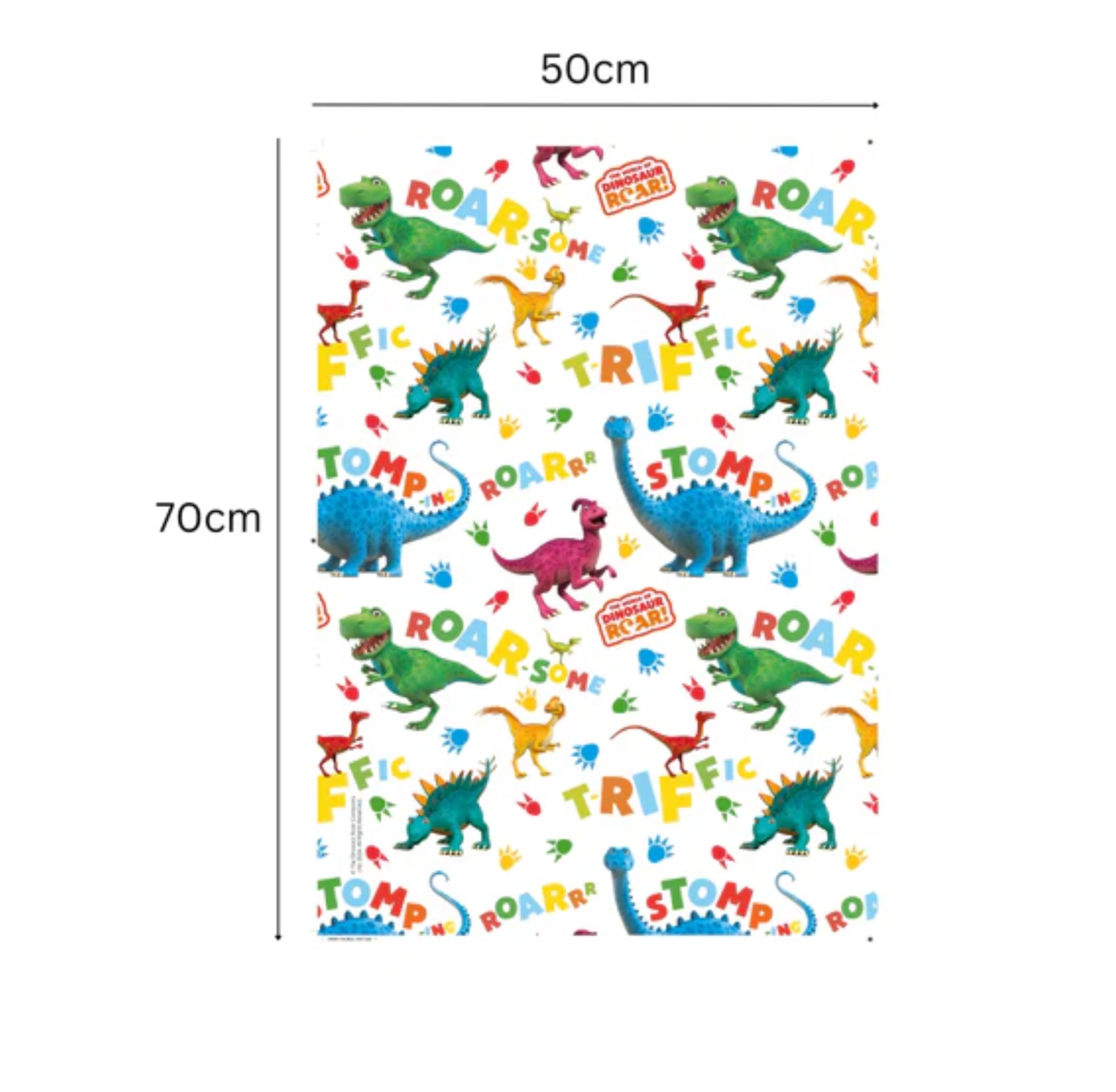 Danilo Promotions LTD Dinosaur Roar Wrapping Paper - 2 Sheets, 2 Tags | 70cm x 50cm