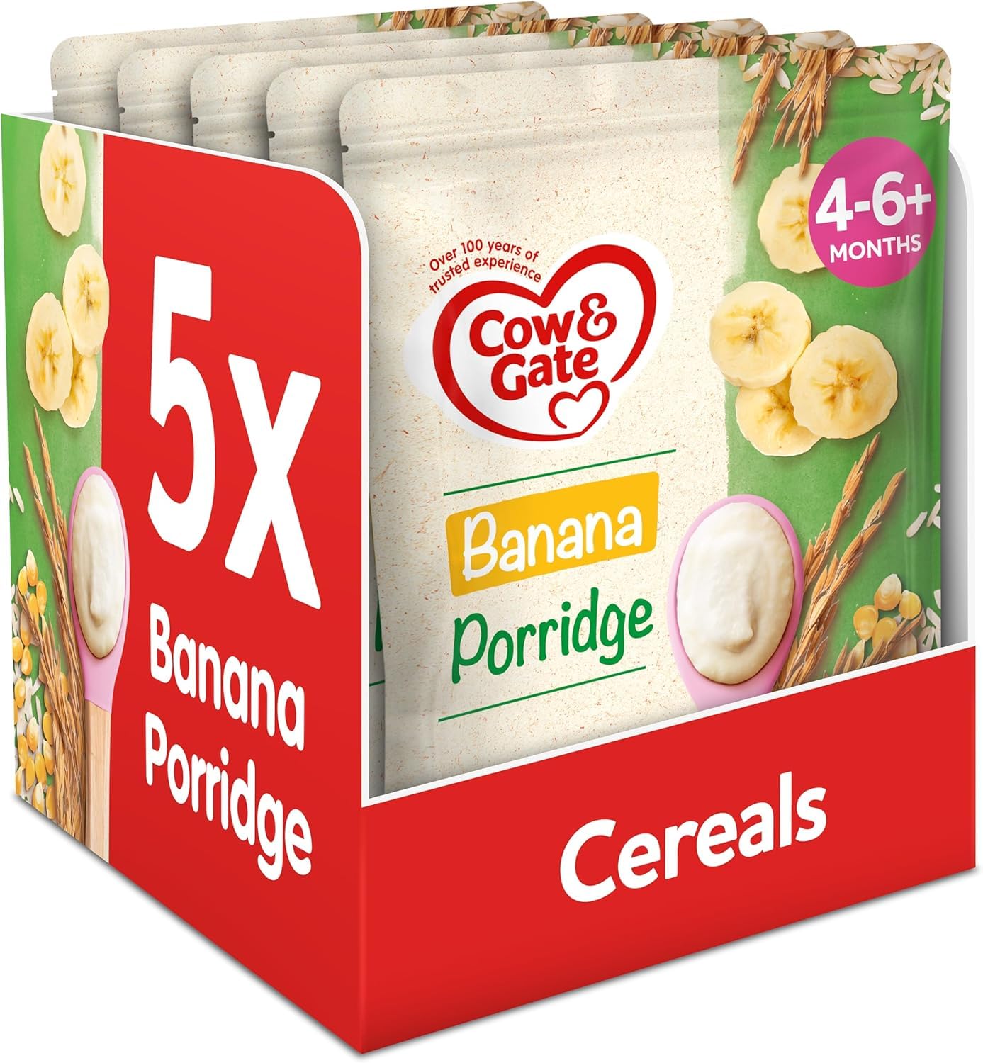 Cow & Gate Banana Porridge Baby Cereal - 4-6+ Months, 125g Pack of 5 1