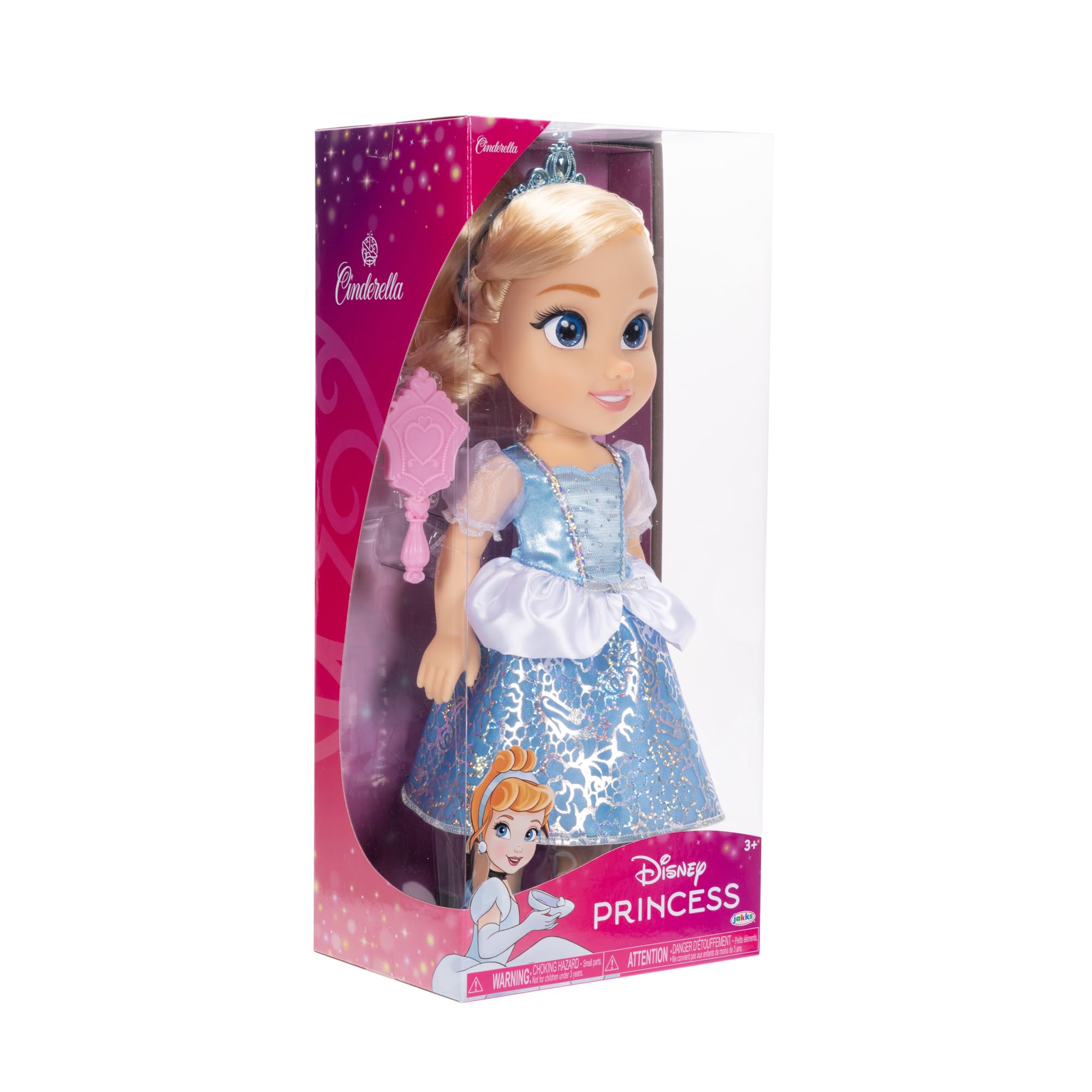 Disney Princess Cinderella Doll, 14” / 35cm Tall Doll with Royal Reflection Eyes Includes Shimmery Platinum Holofoil Printed Removable Dress, Shoes, Tiara and Brush, Perfect for Girls Ages 3+ 3