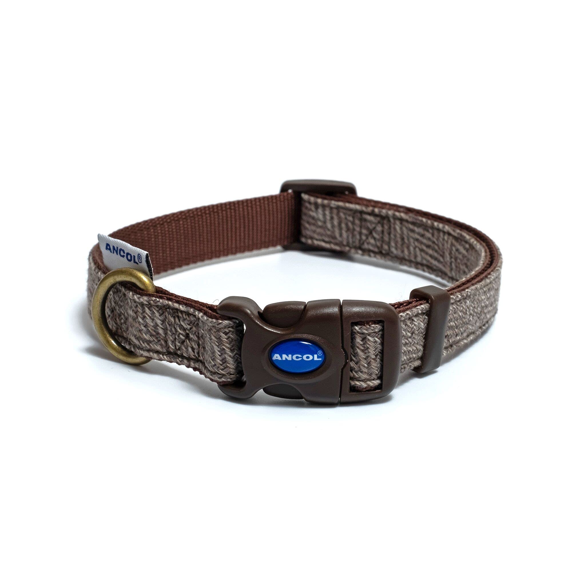 Ancol Country Herringbone Adjustable Dog Collar - Brown Nylon Base | Fits 30-50cm Neck