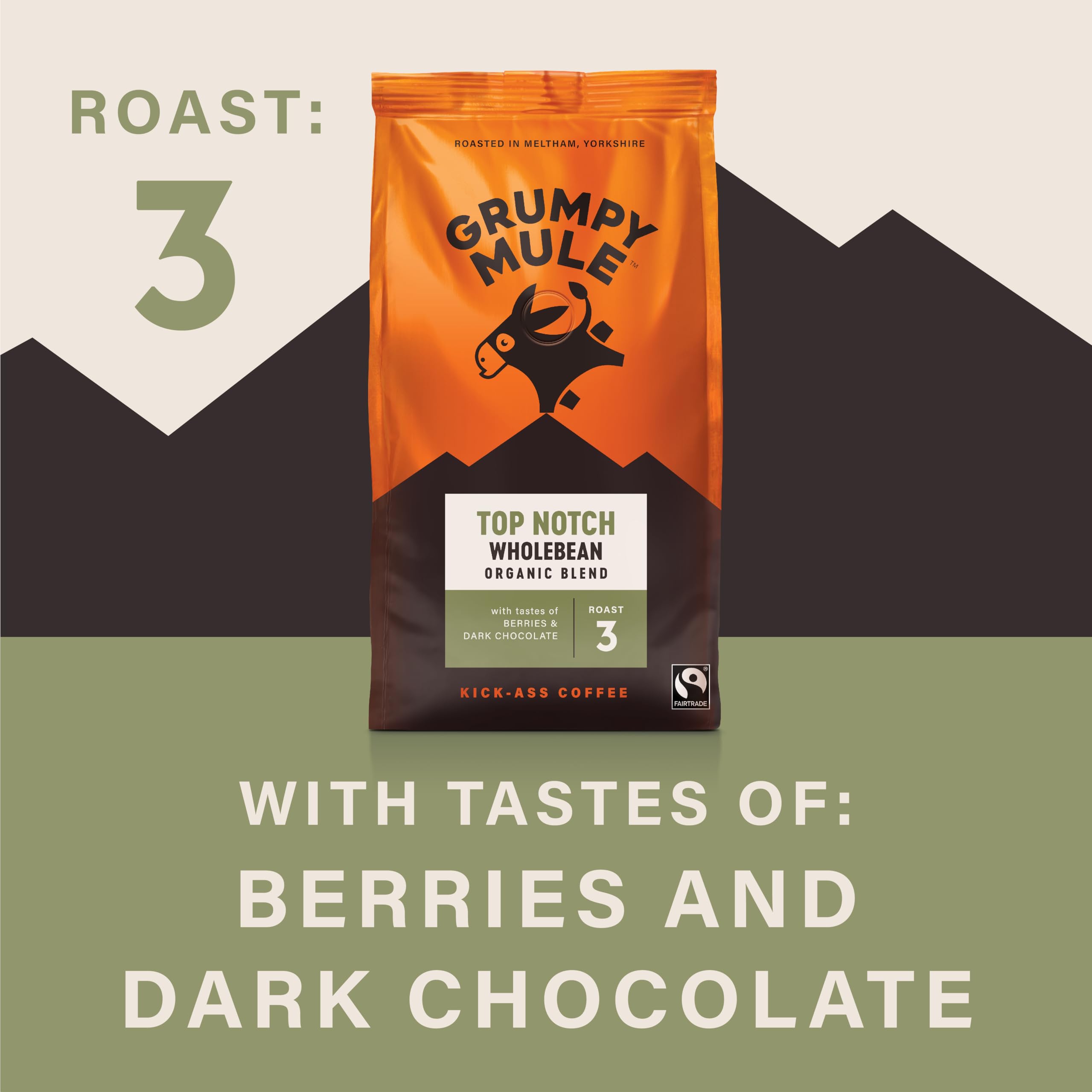 Grumpy Mule Top Notch Organic Blend Whole Coffee Beans - Berries & Dark Chocolate Notes 3