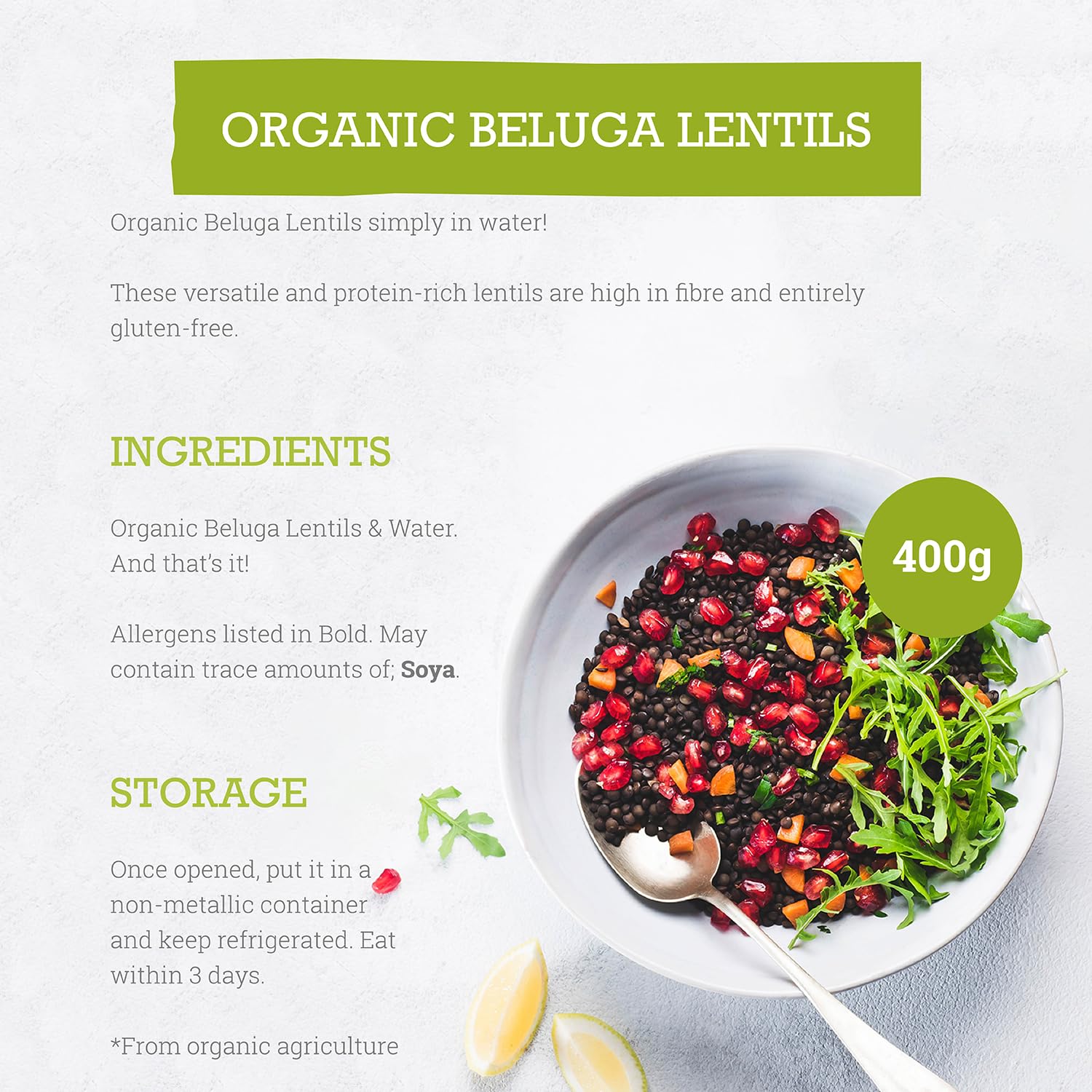 Mr Organic Organic Beluga Lentils - Ready to Eat | 400g Tin | Protein & Fibre Rich
