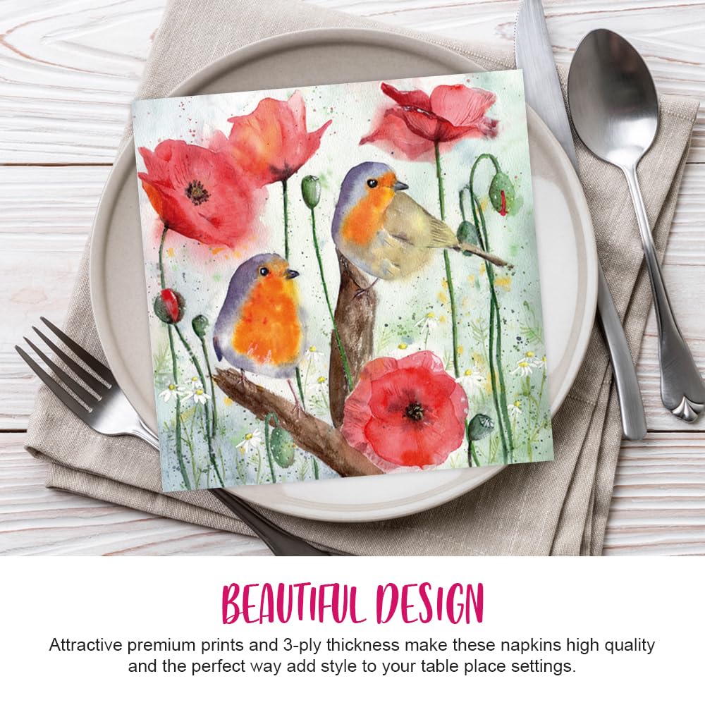 Jet Paper Robin Birds and Poppy Flowers 3-Ply Napkin 33 cm 4