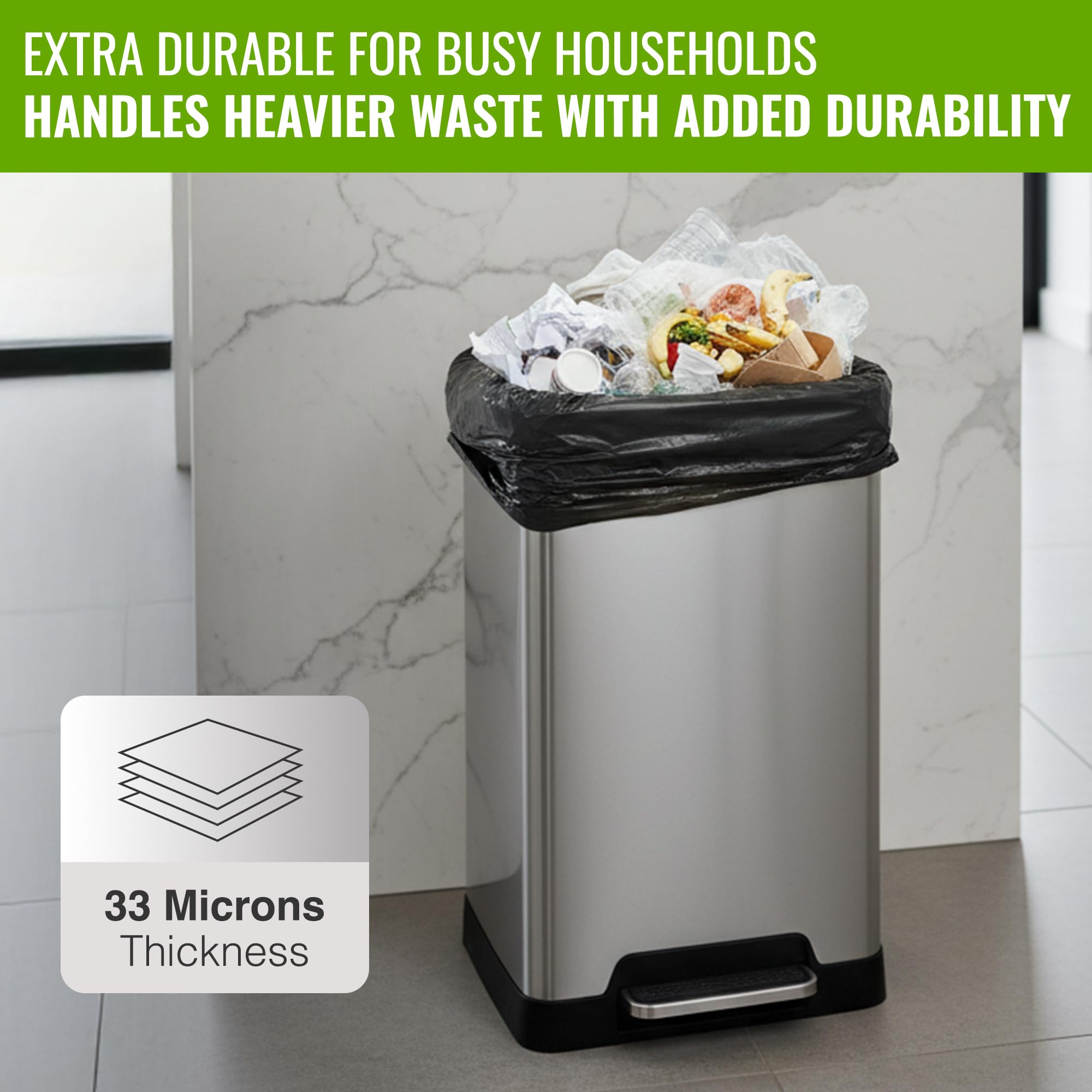 EcoBag Heavy Duty Refuse Sacks - 50 Pack, 70L Capacity, Made with 98% Recycled Plastic 3
