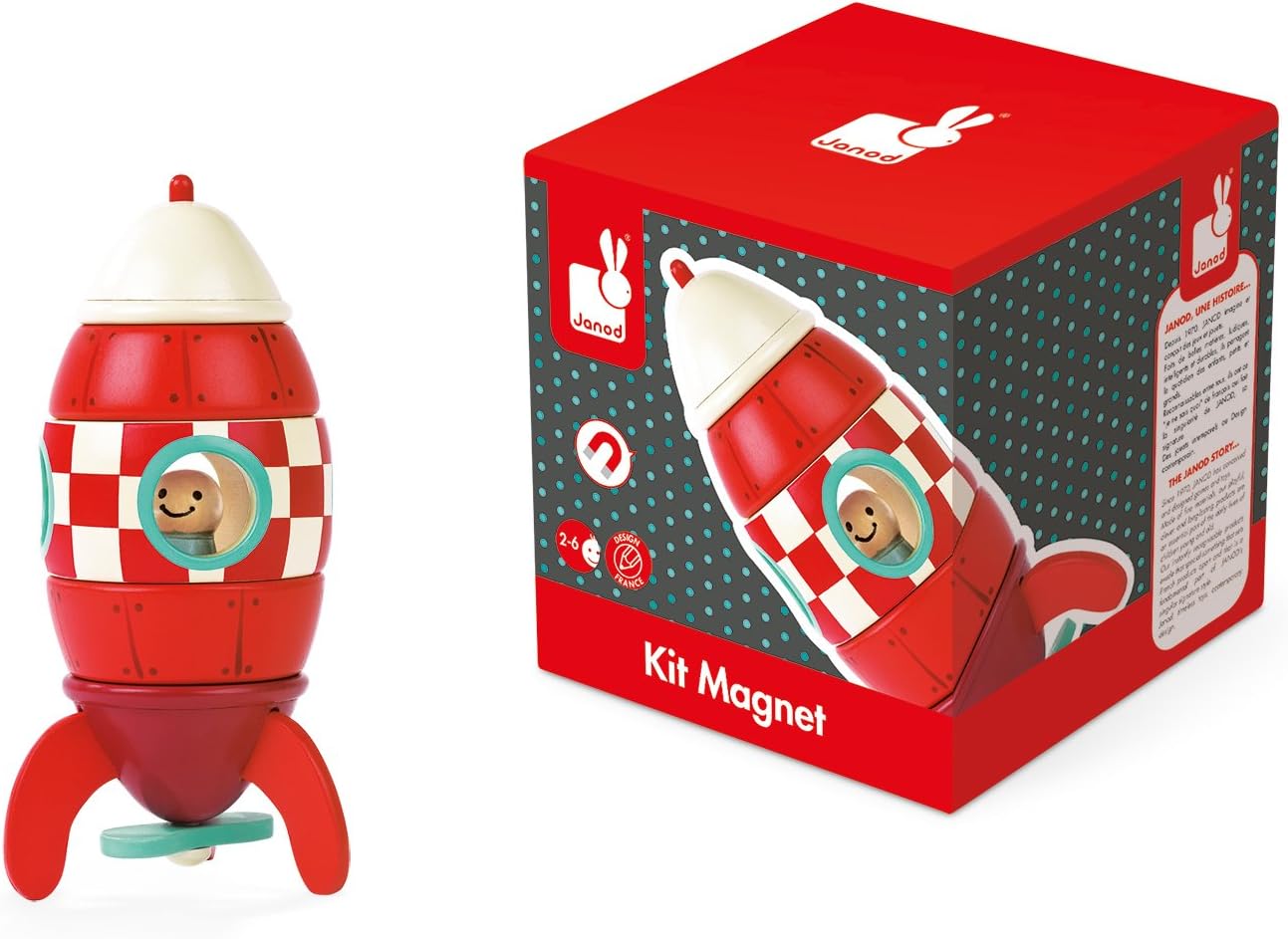 Janod Magnet Rocket Kit - Wooden Building Set for Toddlers 2-6 Years 7