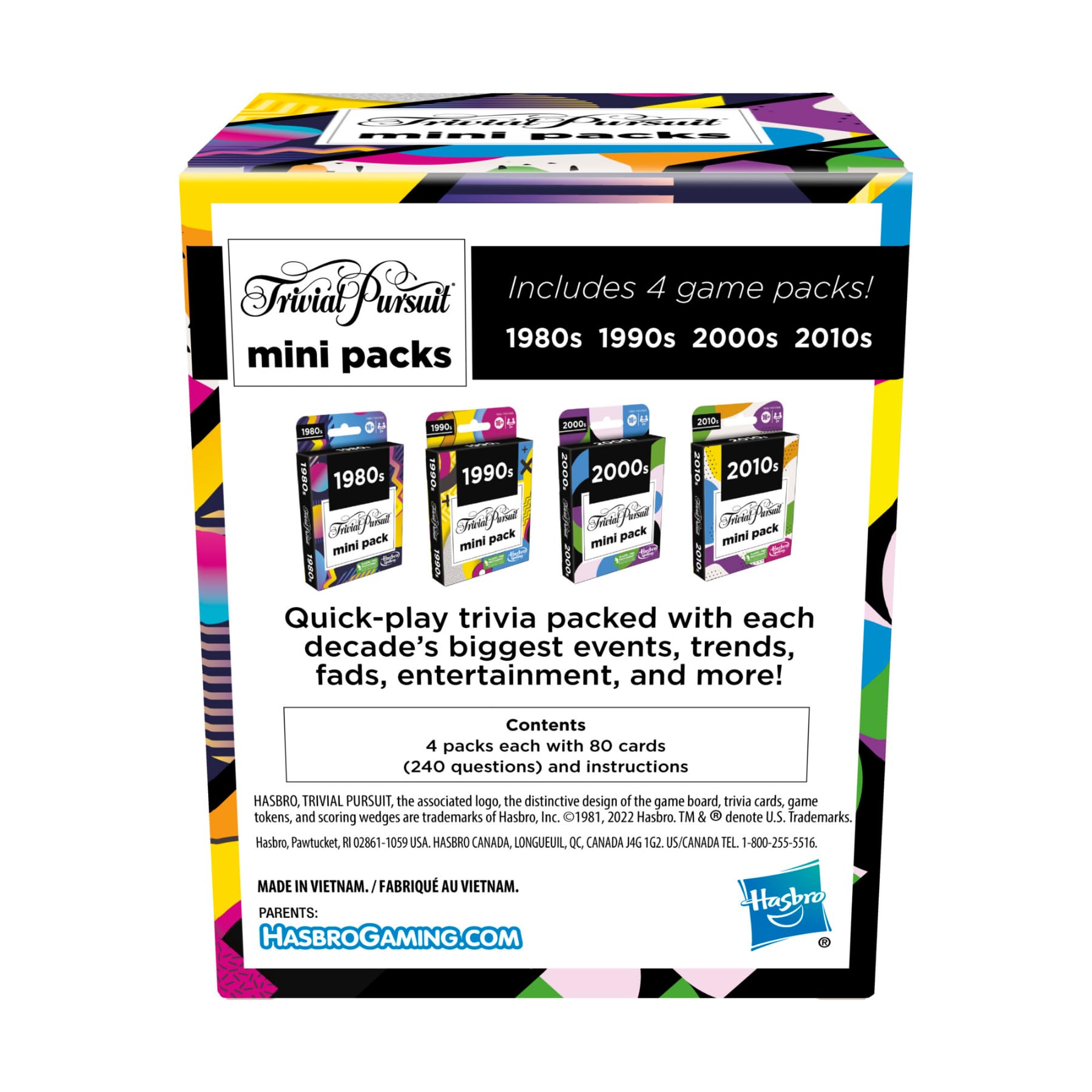 Hasbro Gaming Trivial Pursuit Mini Packs Multipack – 4 Decade-Based Trivia Card Games 4