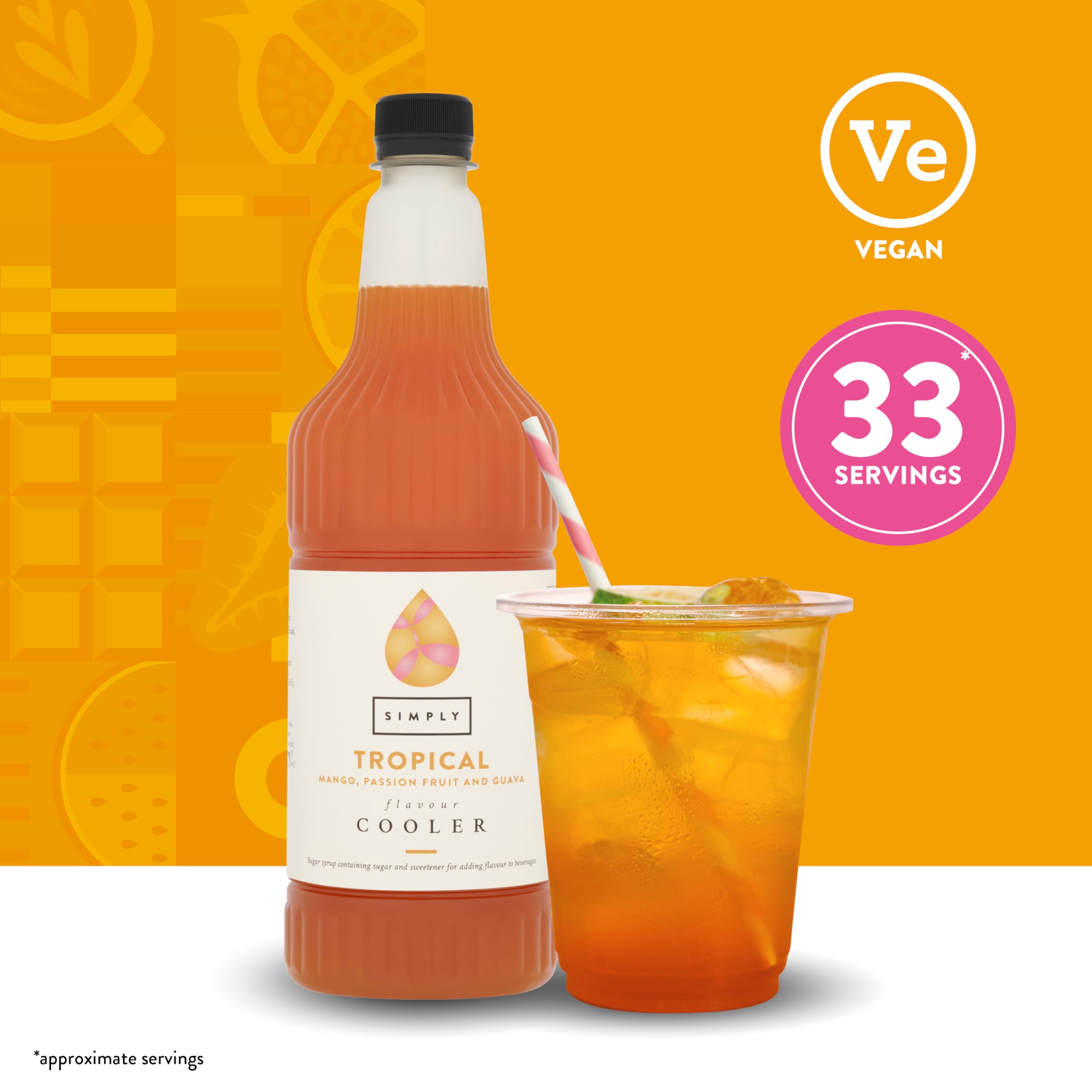 Simply Tropical Cooler Mango Passion Fruit Guava Syrup - Vegan & Gluten Free Beverage Concentrate