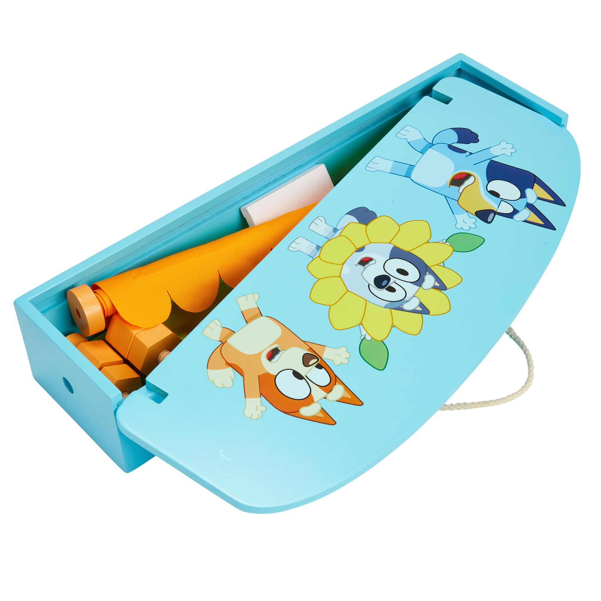 Bluey Wooden Puppet Theater Playset - FSC-Certified Wood, Includes 2 Hand Puppets 7