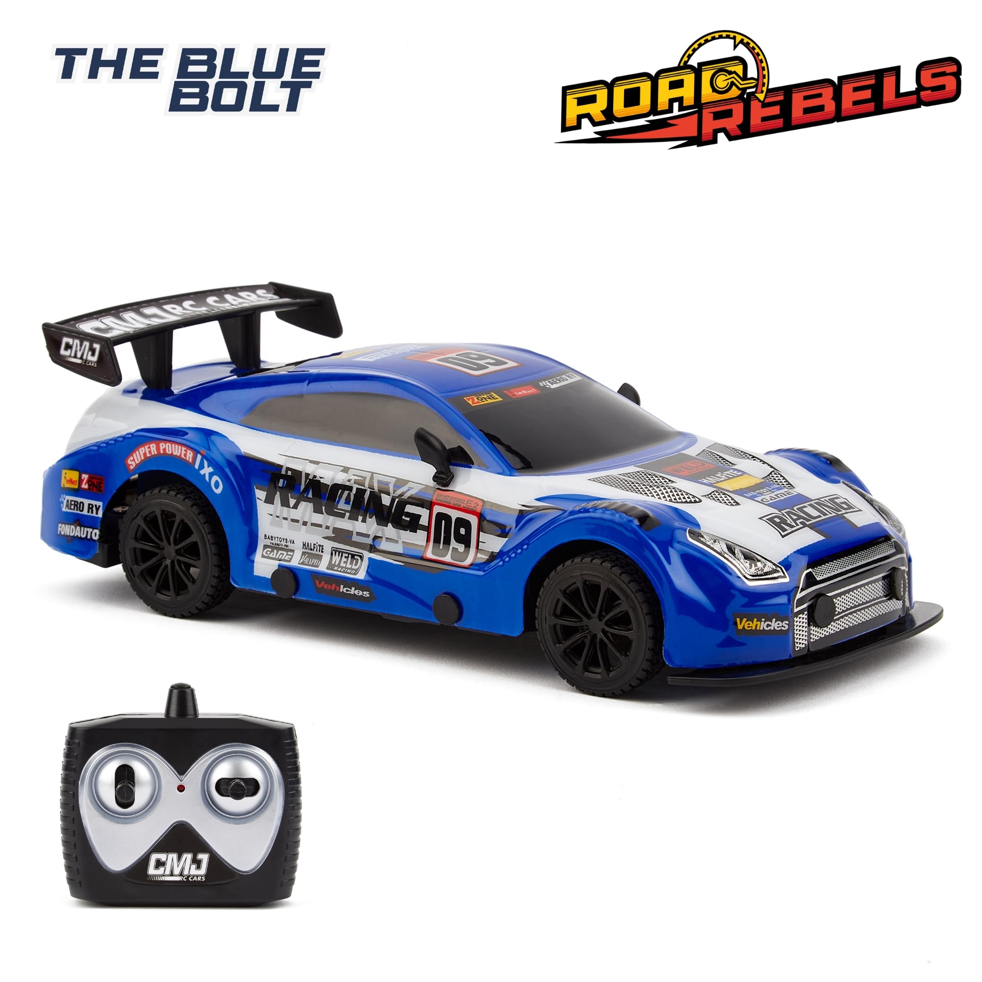 Road Rebel Blue Bolt RC Car - 1:24 Scale 2.4GHz High-Speed Remote Control Vehicle for Kids 3+ 6