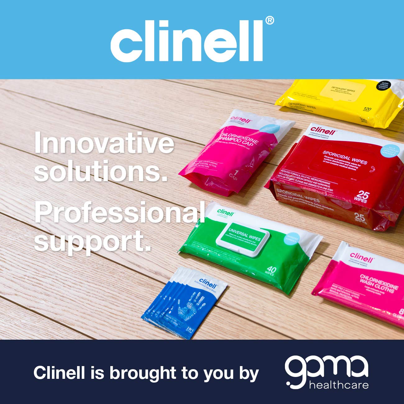 Clinell CWCP50 Universal Cleaning and Disinfection Wipes - 50 Wipes per Clip Pack 8