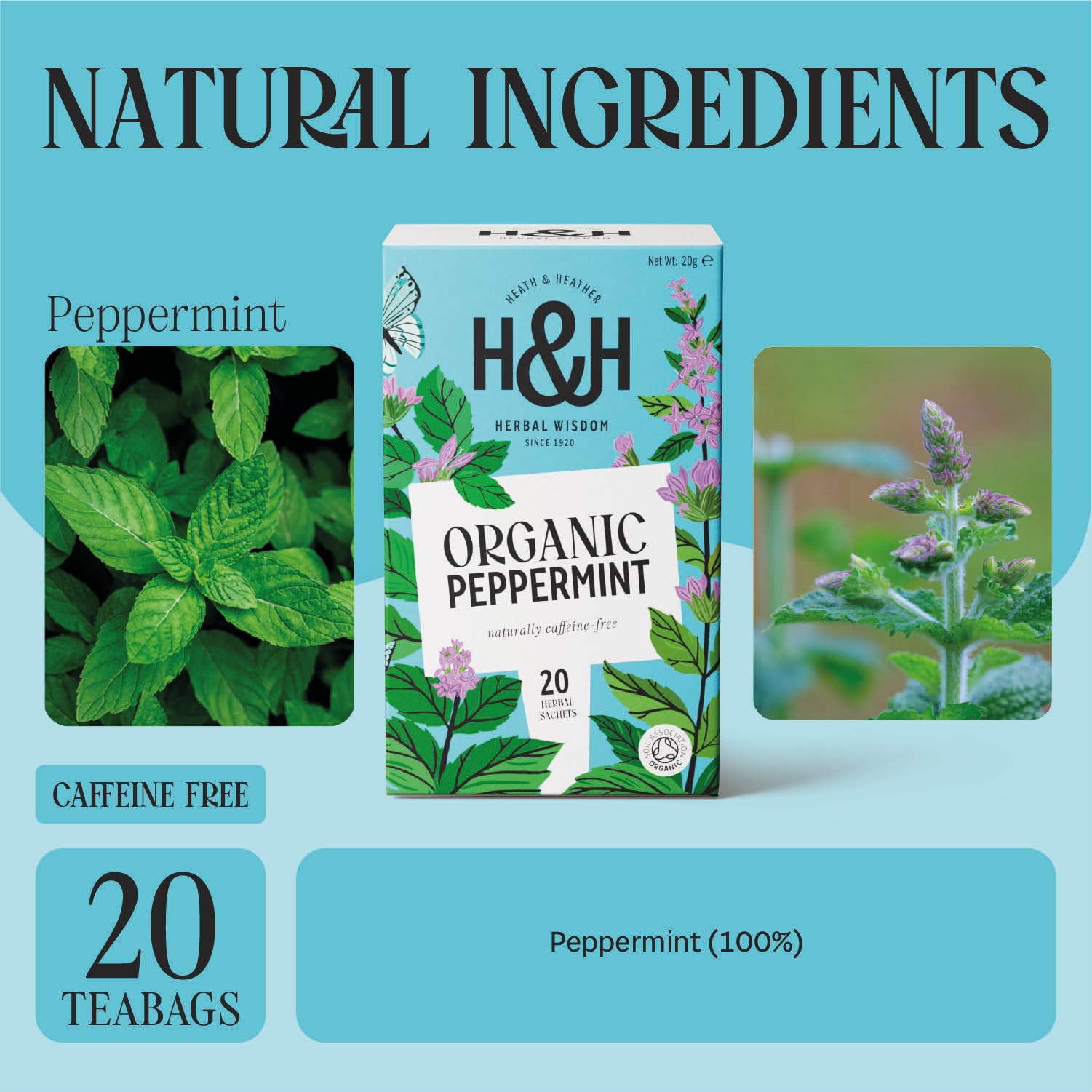 Heath & Heather Organic Peppermint Tea - 20 Count Teabags | Caffeine-Free Digestive Support 2