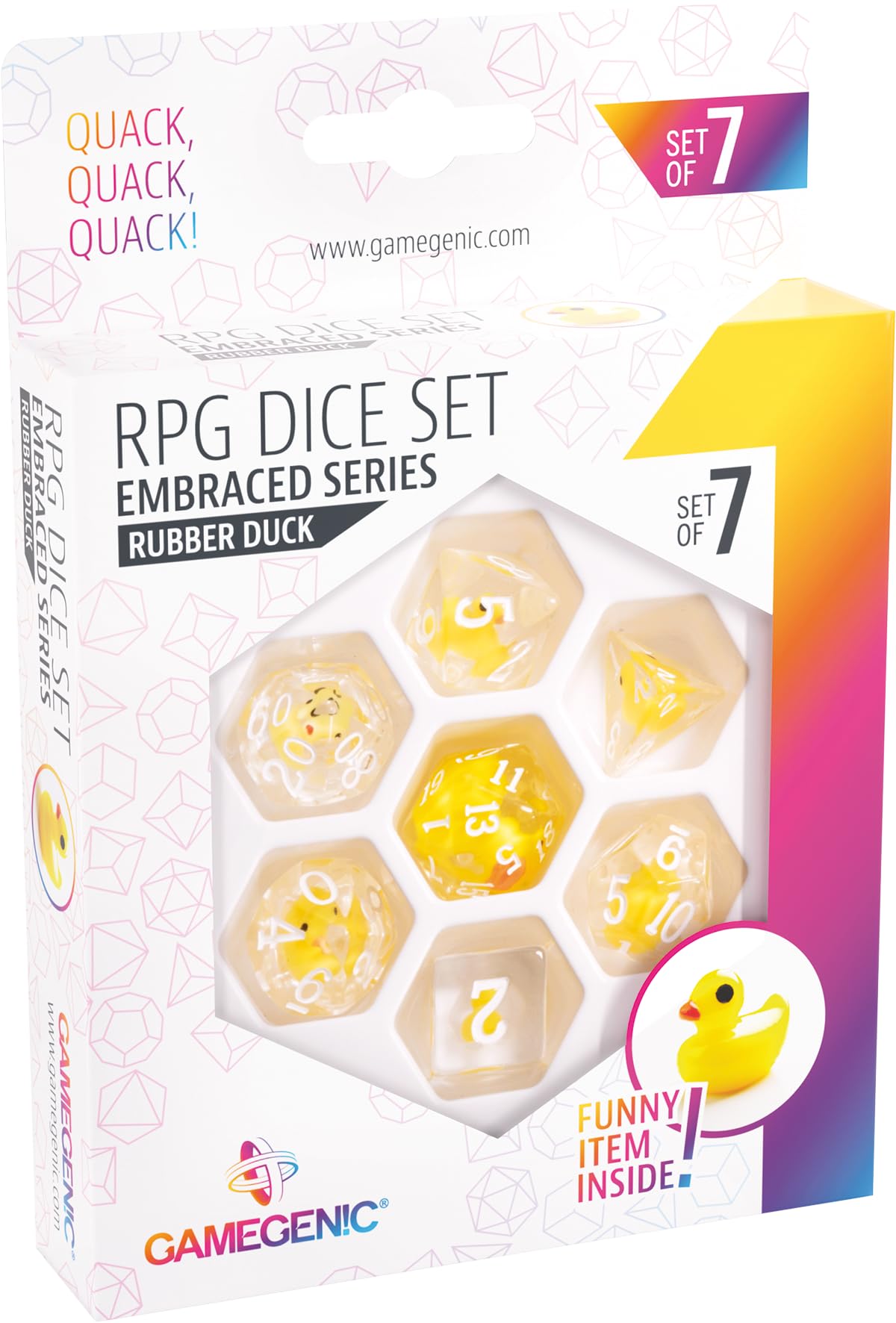 Gamegenic Rubber Duck Embraced Series Resin Dice Set - 7 Piece RPG Dice