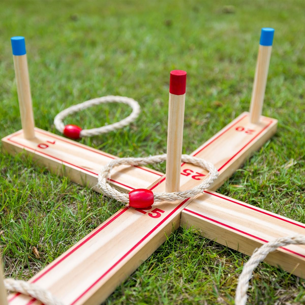 Grasshopper Games Ring Toss - Outdoor Indoor Wooden Toss Game for Kids 3+ 5