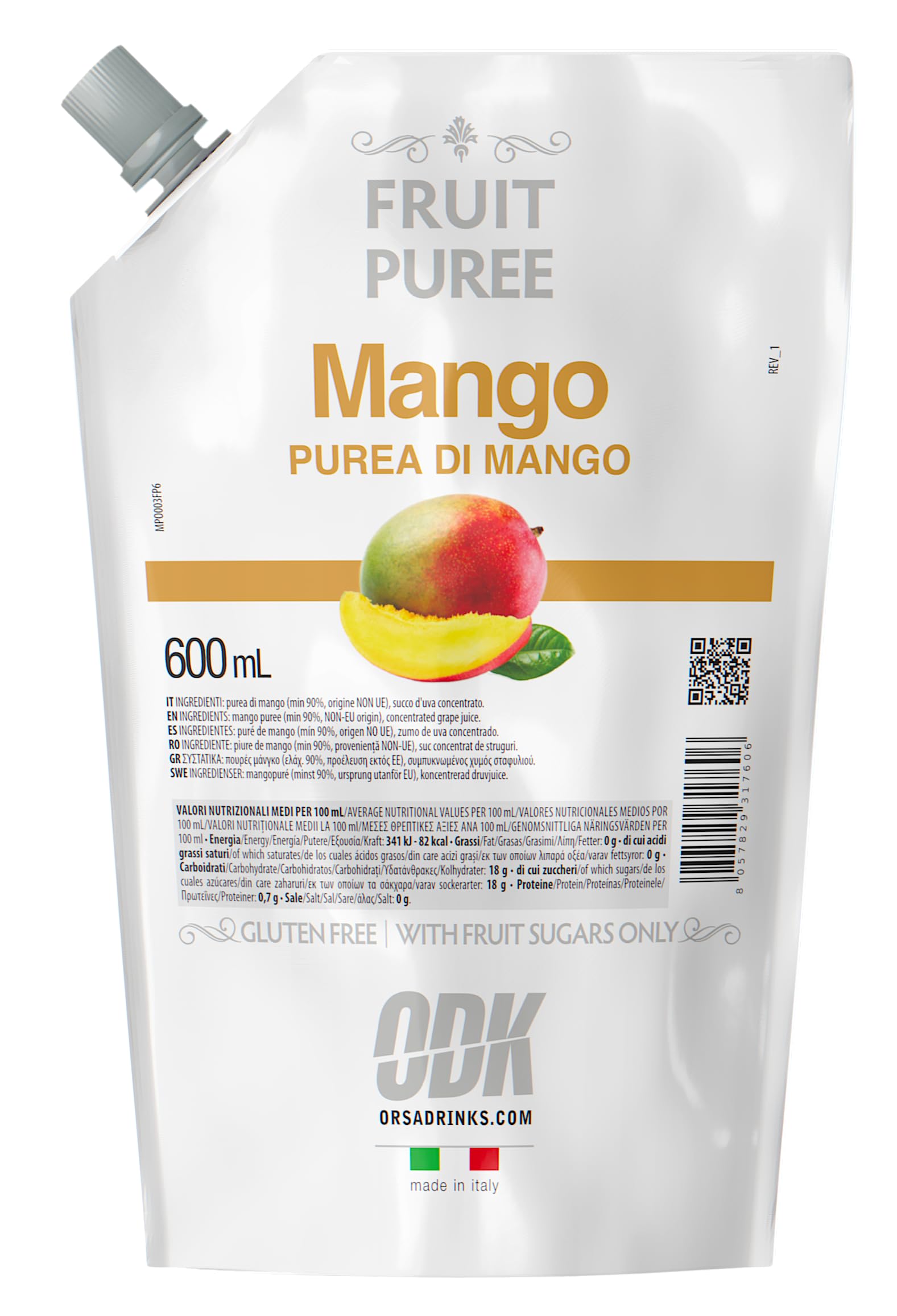 ODK Pure Mango Puree for Cocktails, Cooking, Baking and Desserts – 60cl