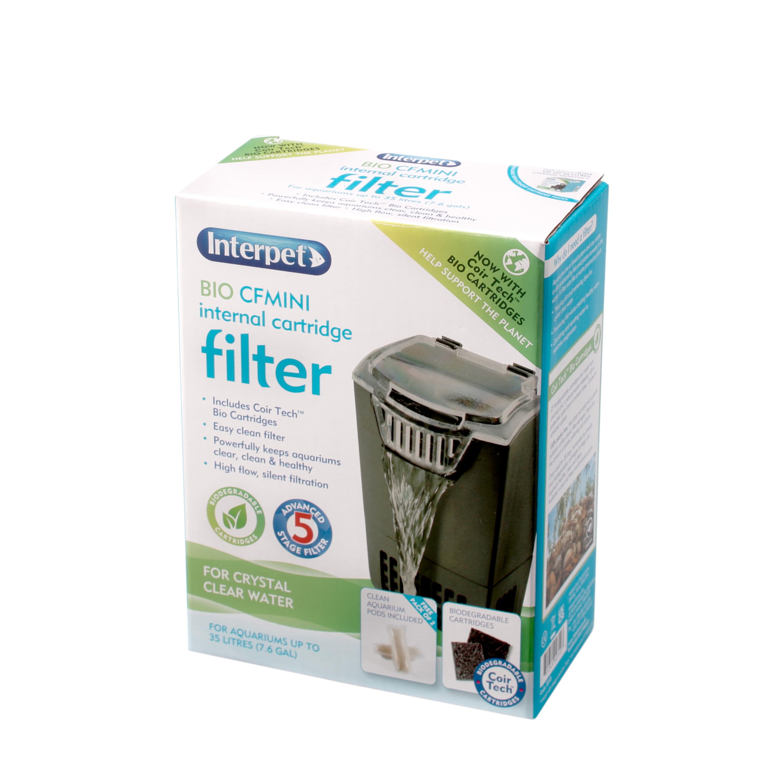 Interpet Bio CF Mini Internal Aquarium Filter - 5 Stage Filtration, Includes Coir Tech Cartridges 8