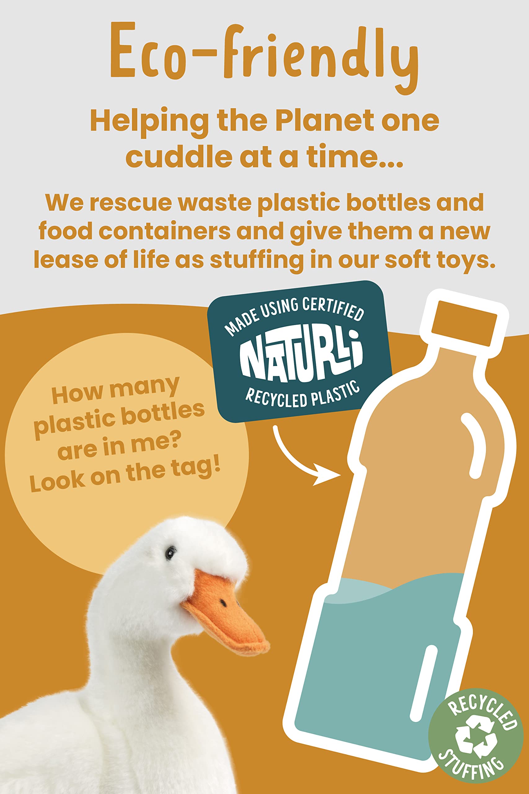 Living Nature Large Duck Plush Toy - Realistic Soft Cuddly Duck with Educational Fact Tag, 35cm 11