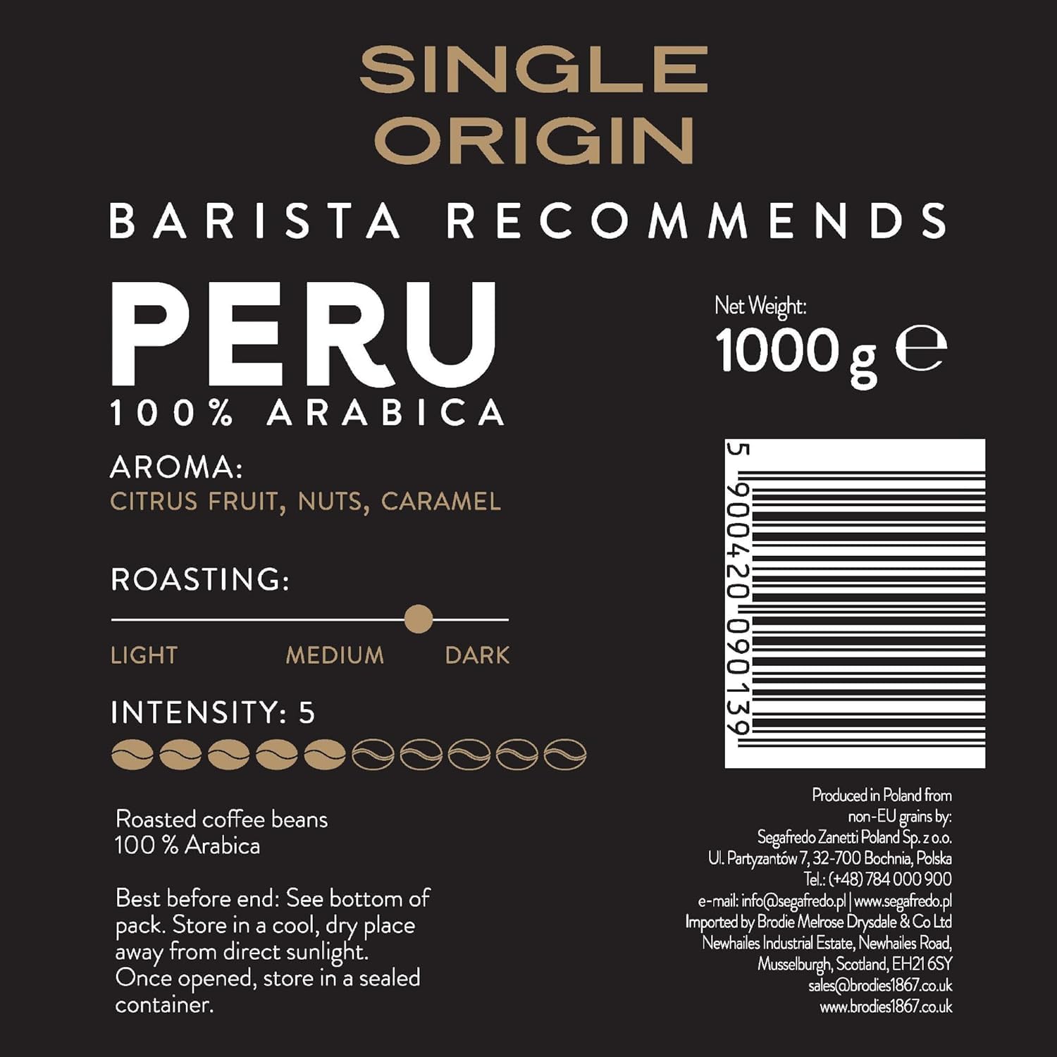 Segafredo Zanetti Single Origin Perù 100% Arabica Coffee Beans - 1kg Whole Bean 6