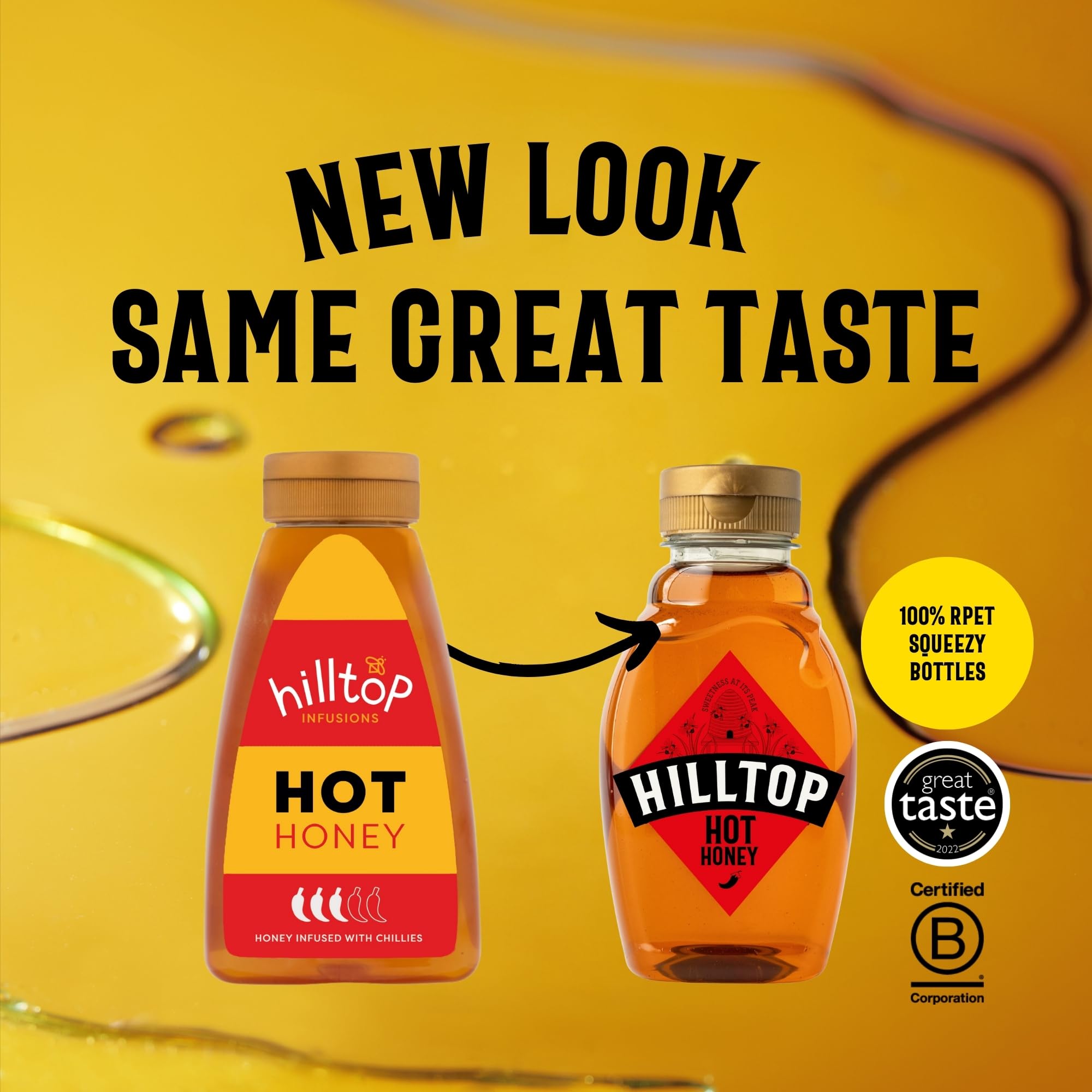 Hilltop Honey Hot Honey - Chilli Infused Natural Honey - Squeezy Bottle 340g
