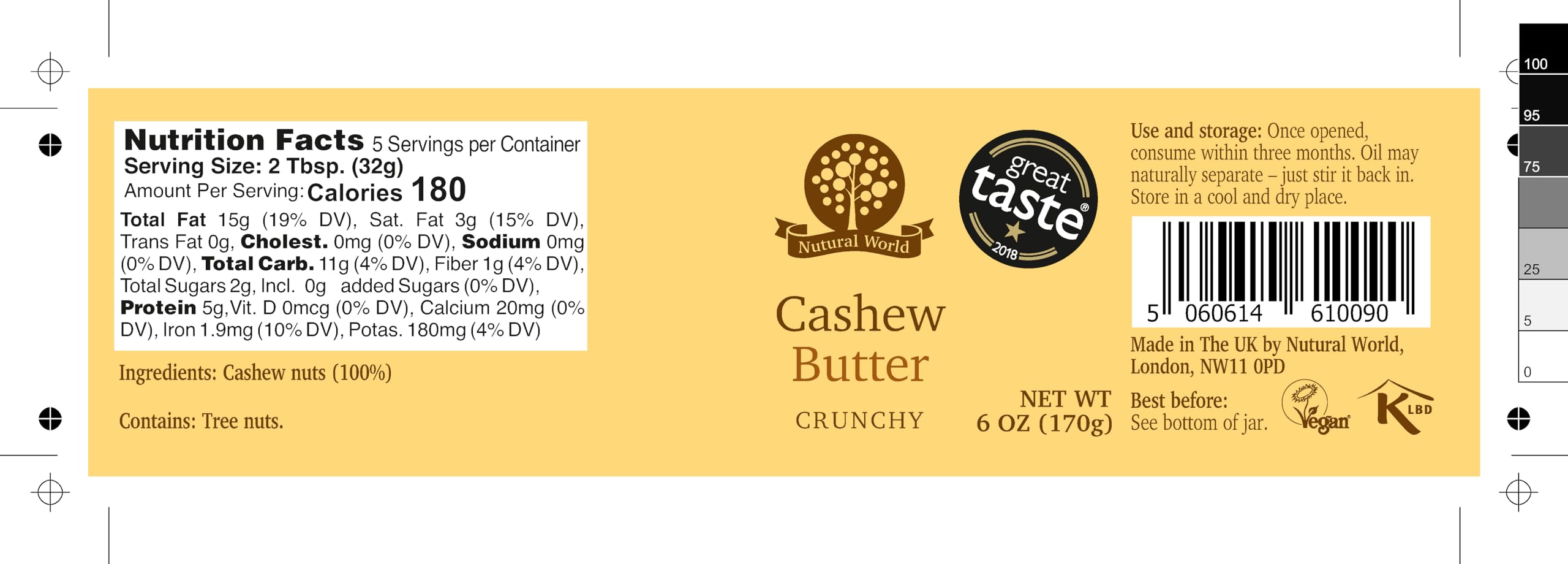 Nutural World - Crunchy Cashew Nut Butter (170g) - Great Taste Award Winner 5