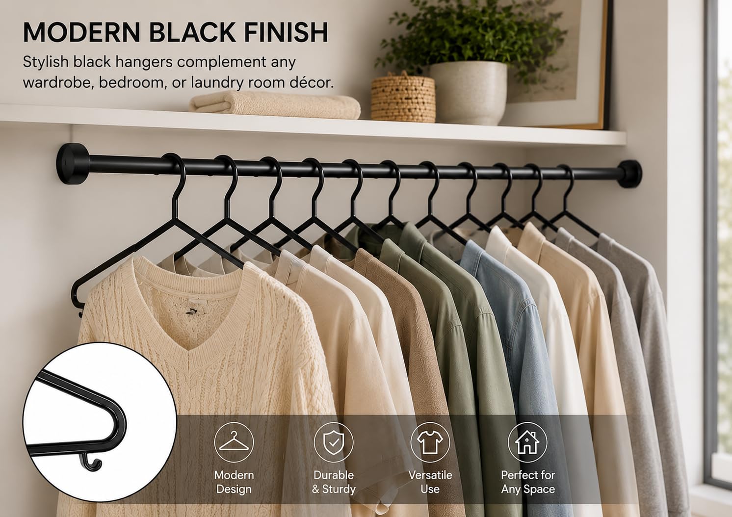1ABOVE 50 Pack Black Plastic Clothes Hangers – Durable Non-Slip Space Saving for Adult Clothing 4