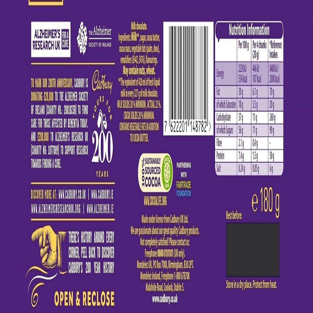 Cadbury Dairy Milk Chocolate Bar with Daim Crunch, 180g 3