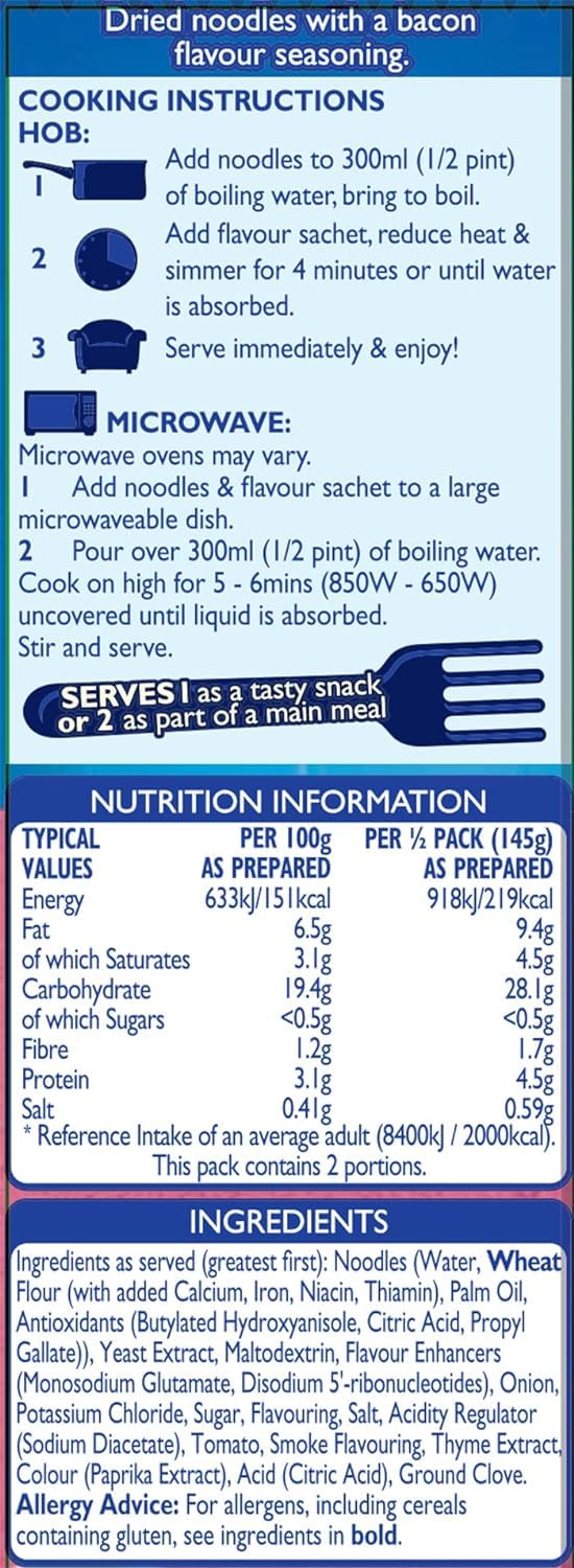 Batchelors Super Noodles Bacon Flavour Instant Snack 90g 5