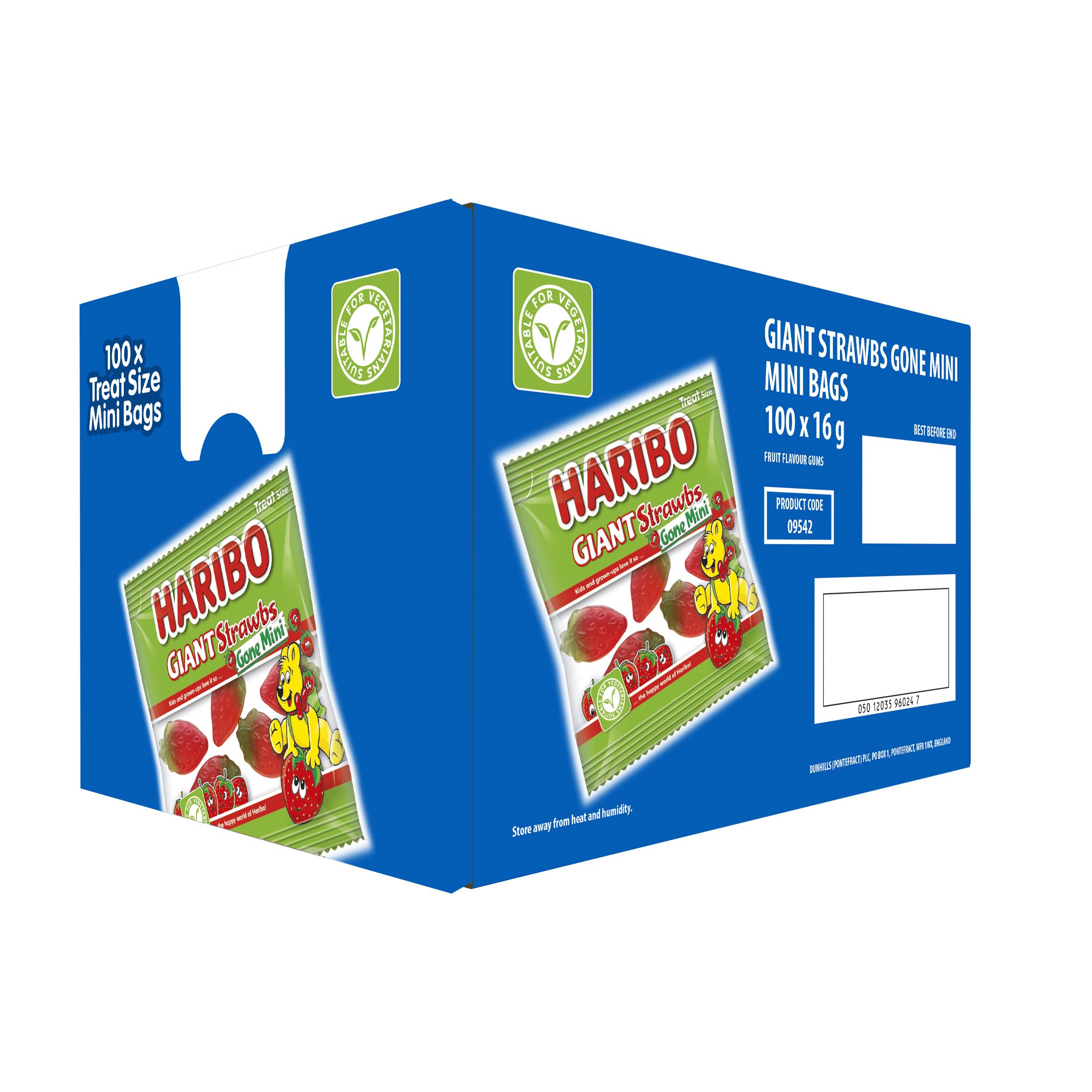 HARIBO Giant Strawbs Gone Mini Fruit Sweets - 100 Mini Bags 4