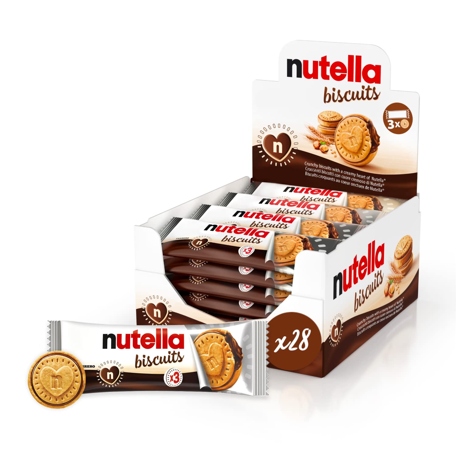 Nutella Chocolate Biscuits, Crunchy Golden Biscuit Snack with Hazelnut Cocoa Filling, 3x28 Packs