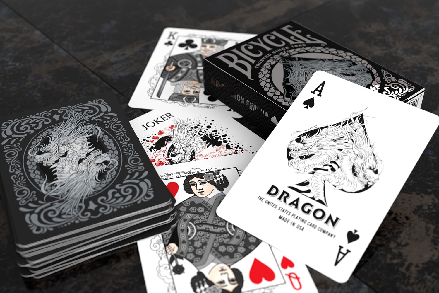 Bicycle Black Dragon Playing Cards - Air Cushion Finish | Unisex Adult | 1 Deck 5