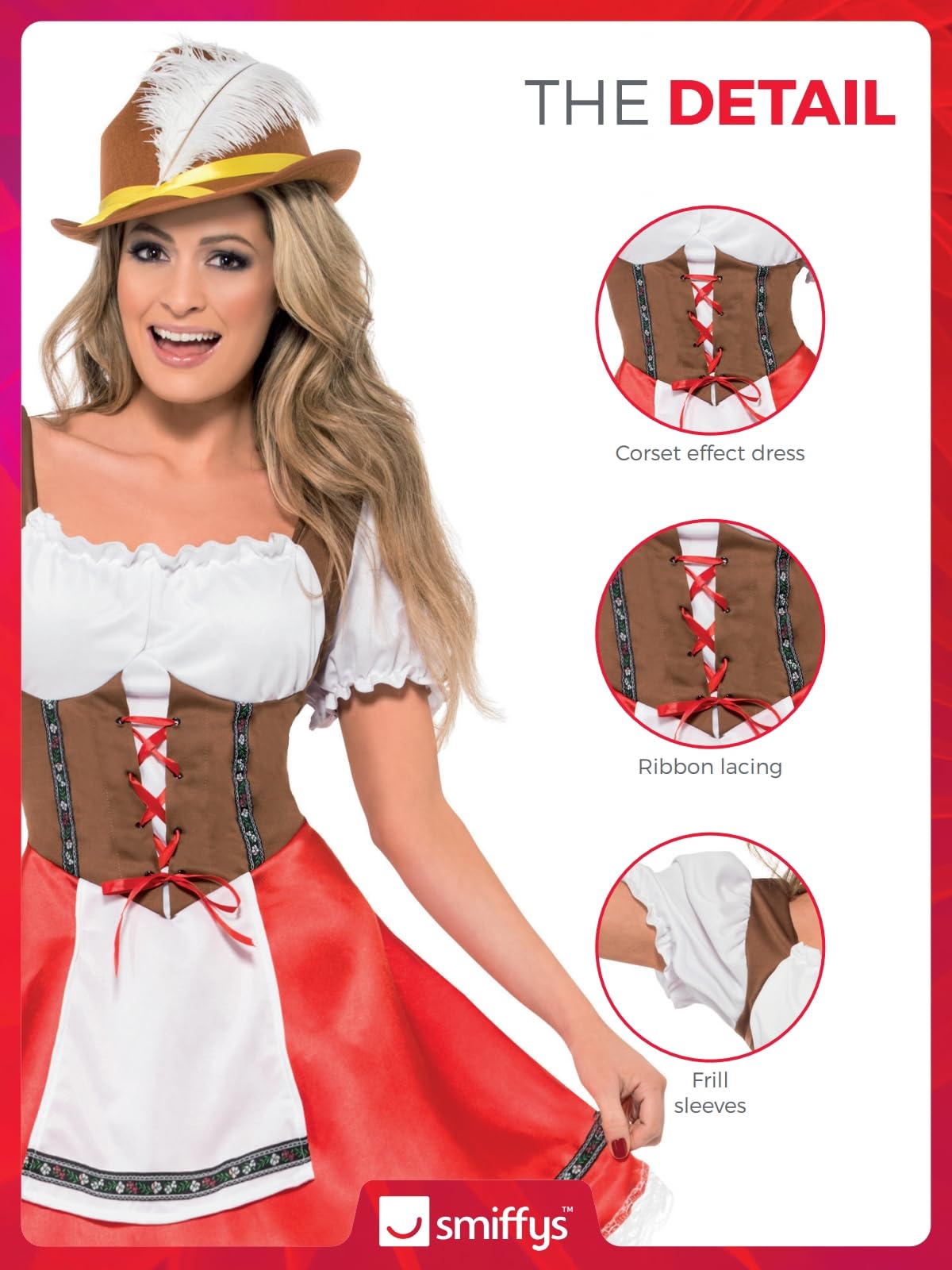 Smiffys Bavarian Wench Costume - Women's Dress with Attached Apron 6