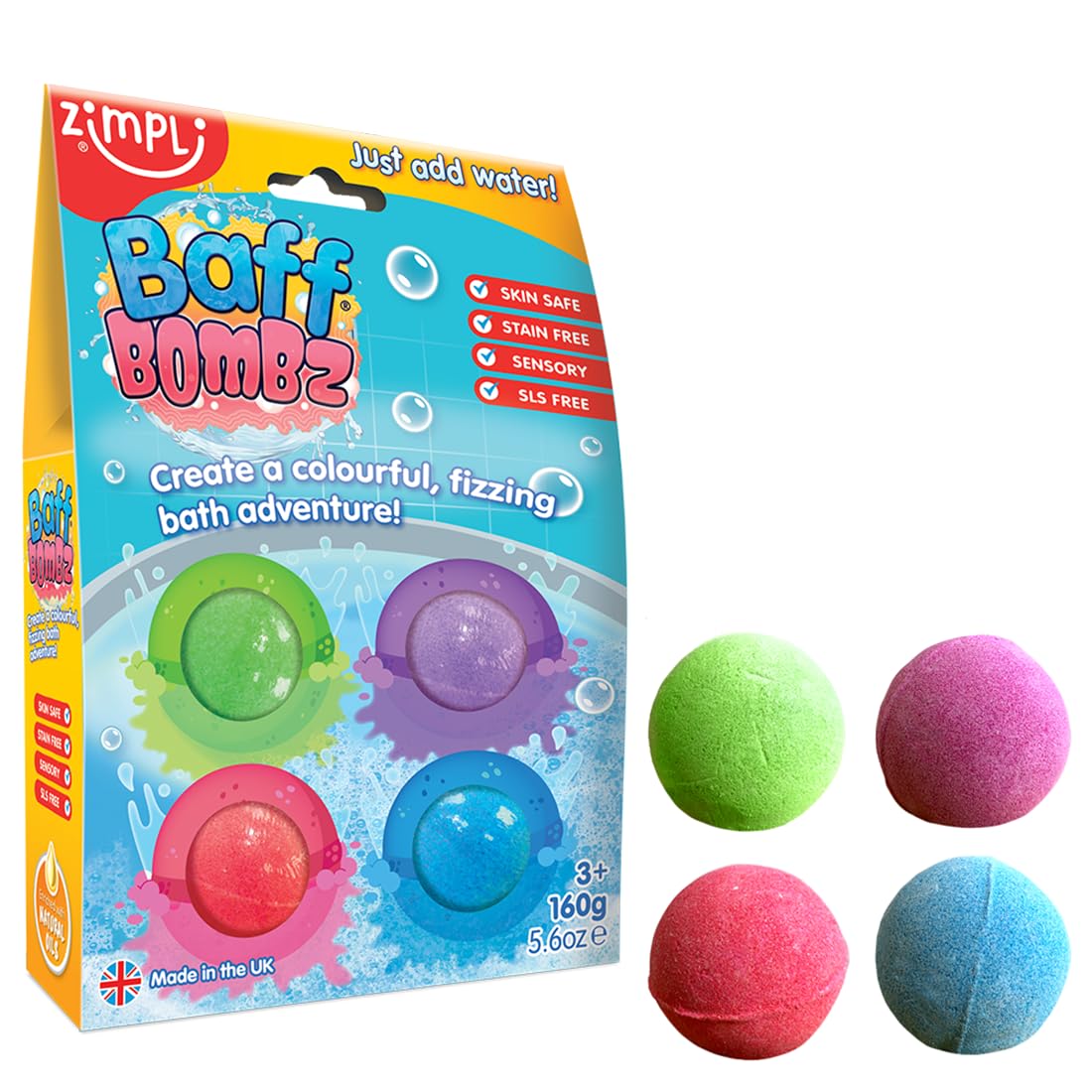 ZIMPLI Kids Bath Bombs Gift Set - 4 Pack | Moisturizing | Fruity Scents | Vegan Friendly