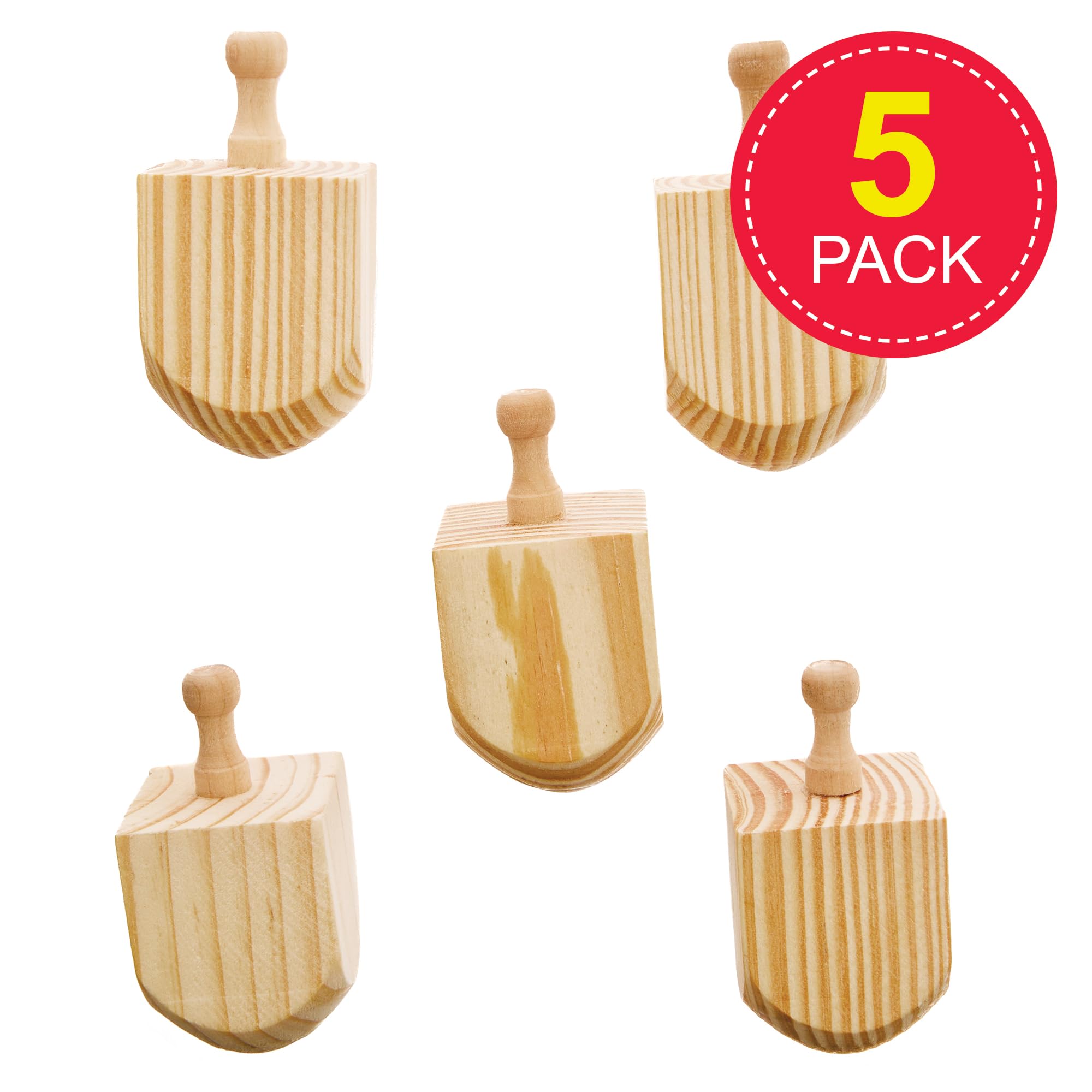 Baker Ross FX939 Wooden Dreidels - Pack of 5, Paint Your Own Hanukkah Craft Toy 3