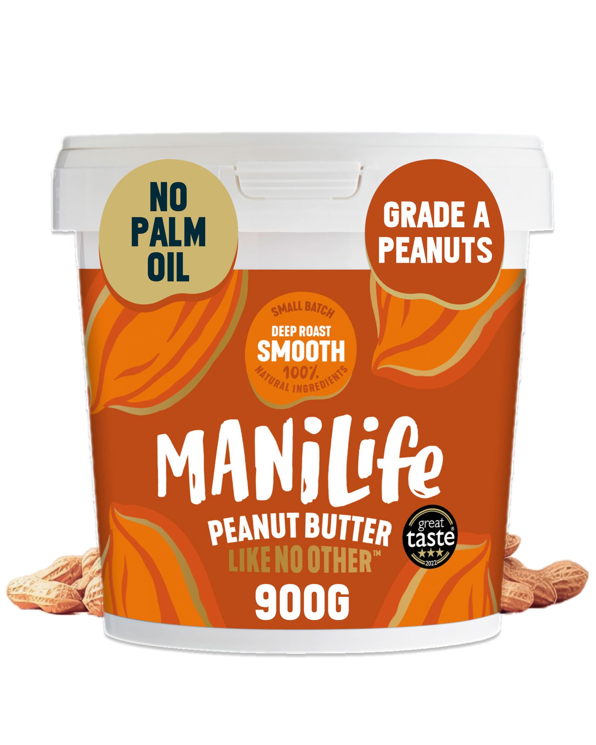 ManiLife Deep Roast Smooth Peanut Butter, 900g - Single Origin Argentine Peanuts, No Palm Oil, No Added Sugar, Vegan