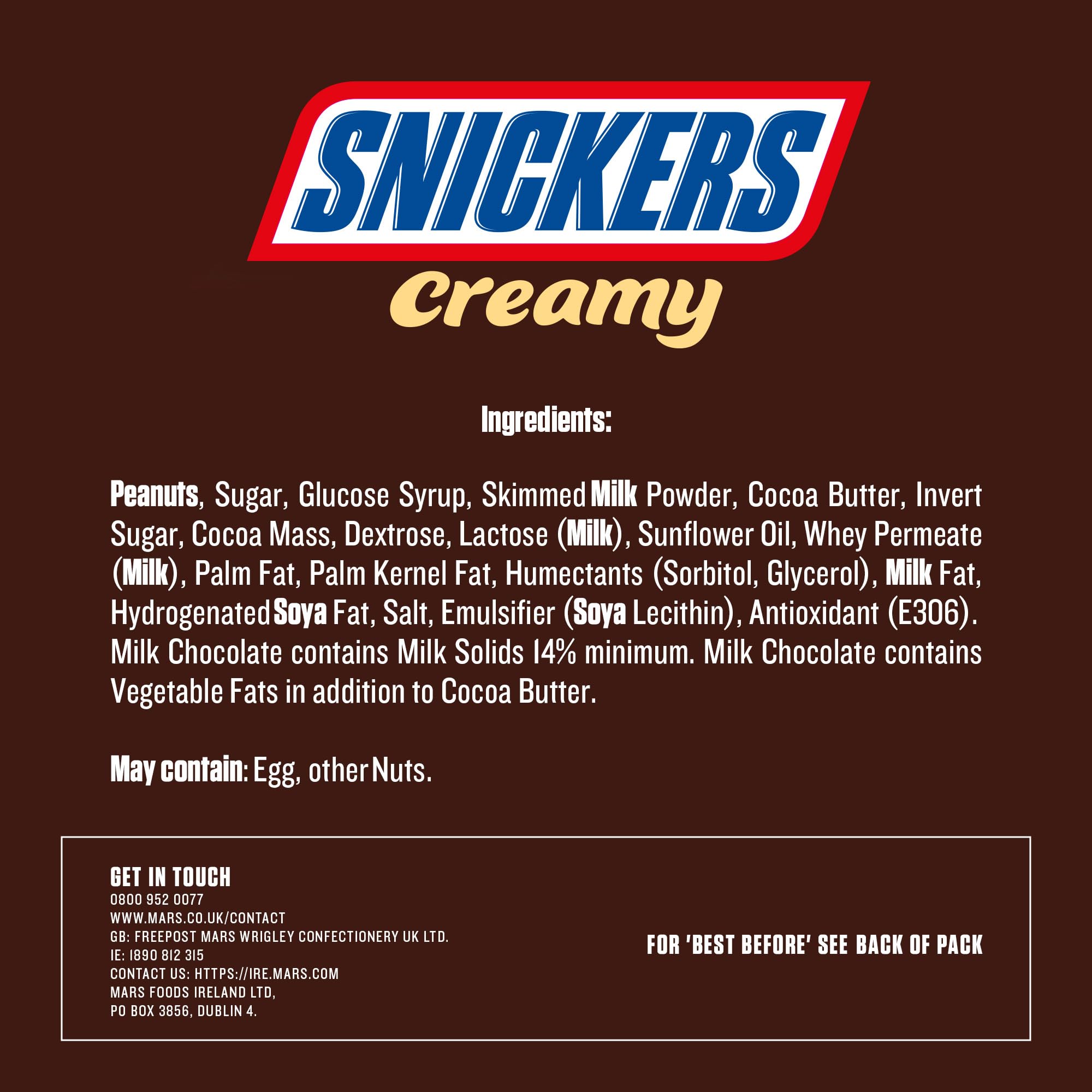 Snickers Creamy Peanut Butter Chocolate Trio Bar, 54.75 g