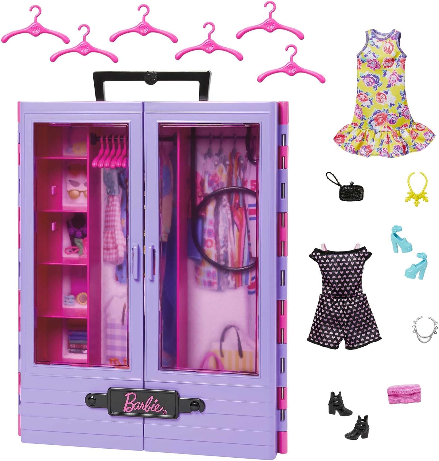 Barbie Fashionistas Ultimate Closet Playset - Portable Doll Closet with Translucent Doors & 6 Hangers