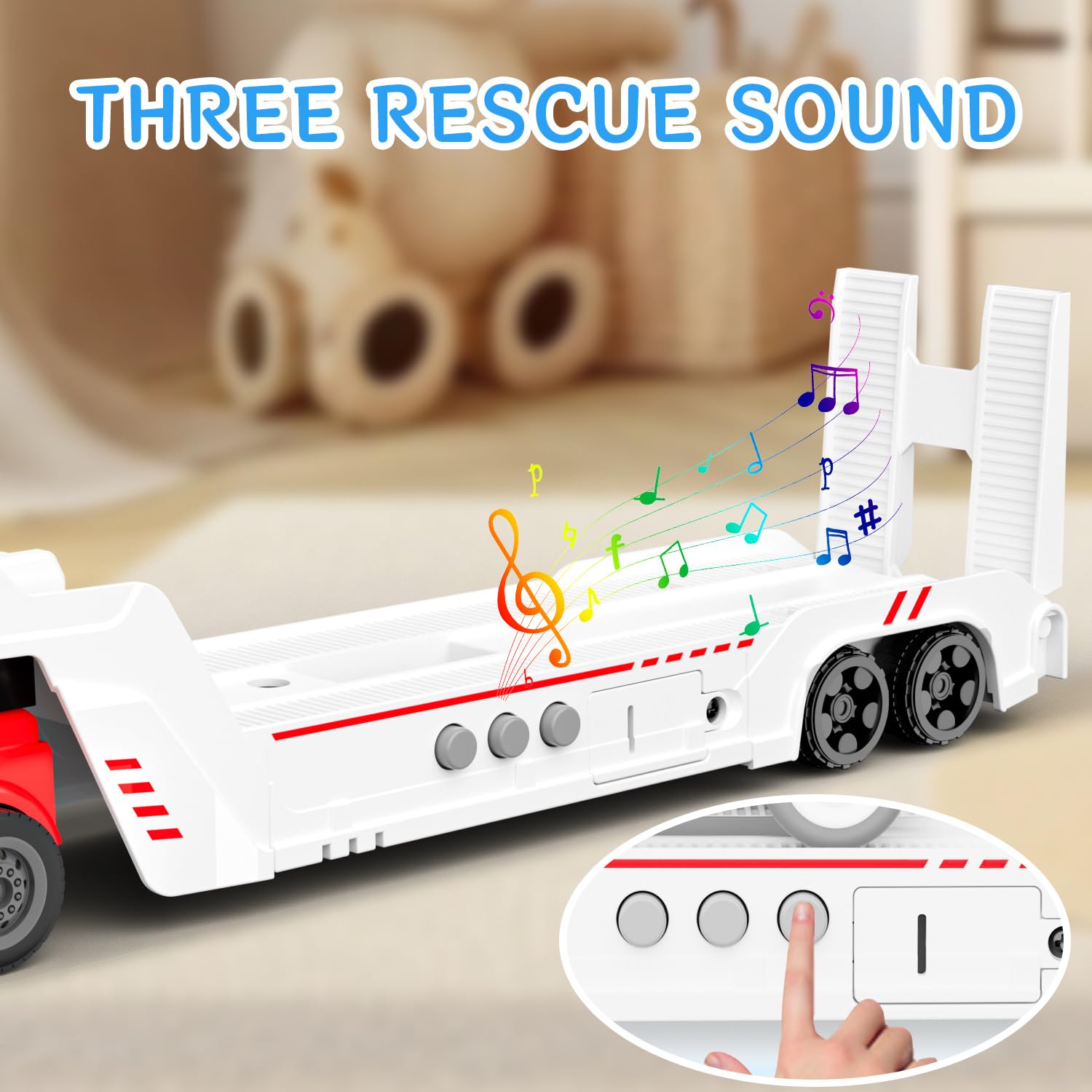 GizmoVine Fire Truck Playset - Vehicle Transporter Toy with Ambulance & Helicopter for Kids 3+ 4