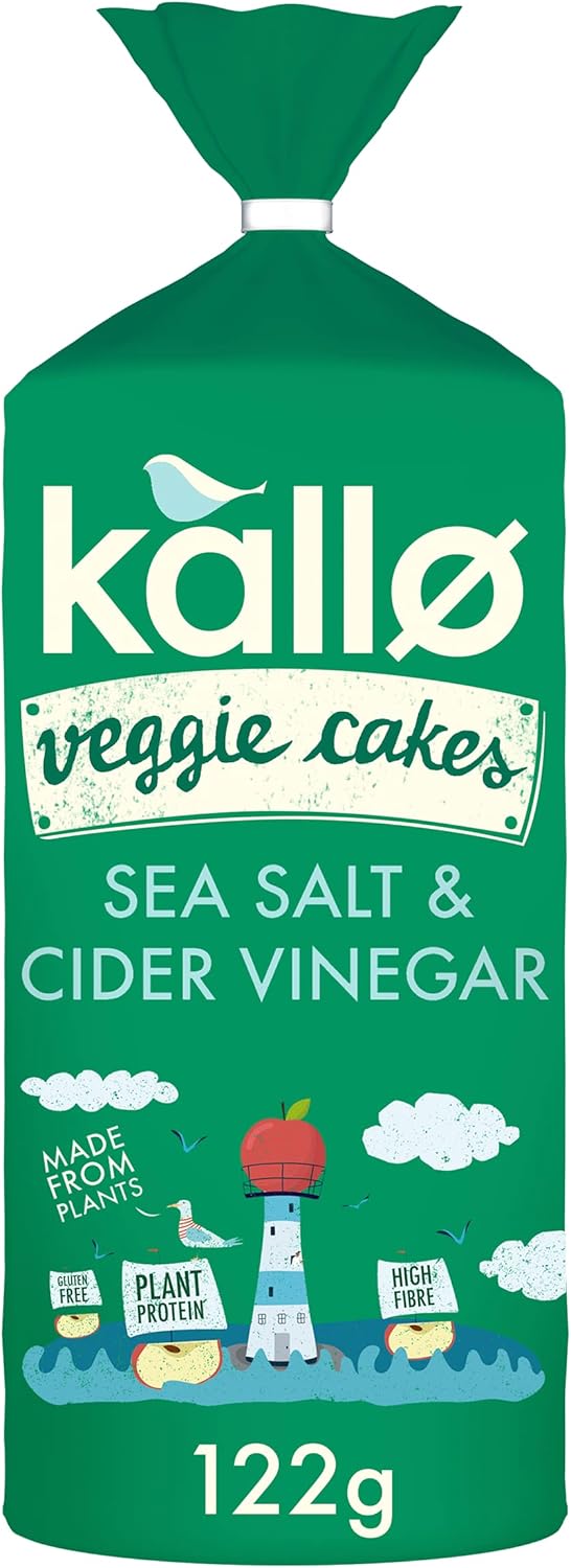 Kallo Sea Salt & Cider Vinegar Veggie Cakes, Lentil & Pea Puffed Crackers, Gluten Free, Vegan, 40 Cal per Slice