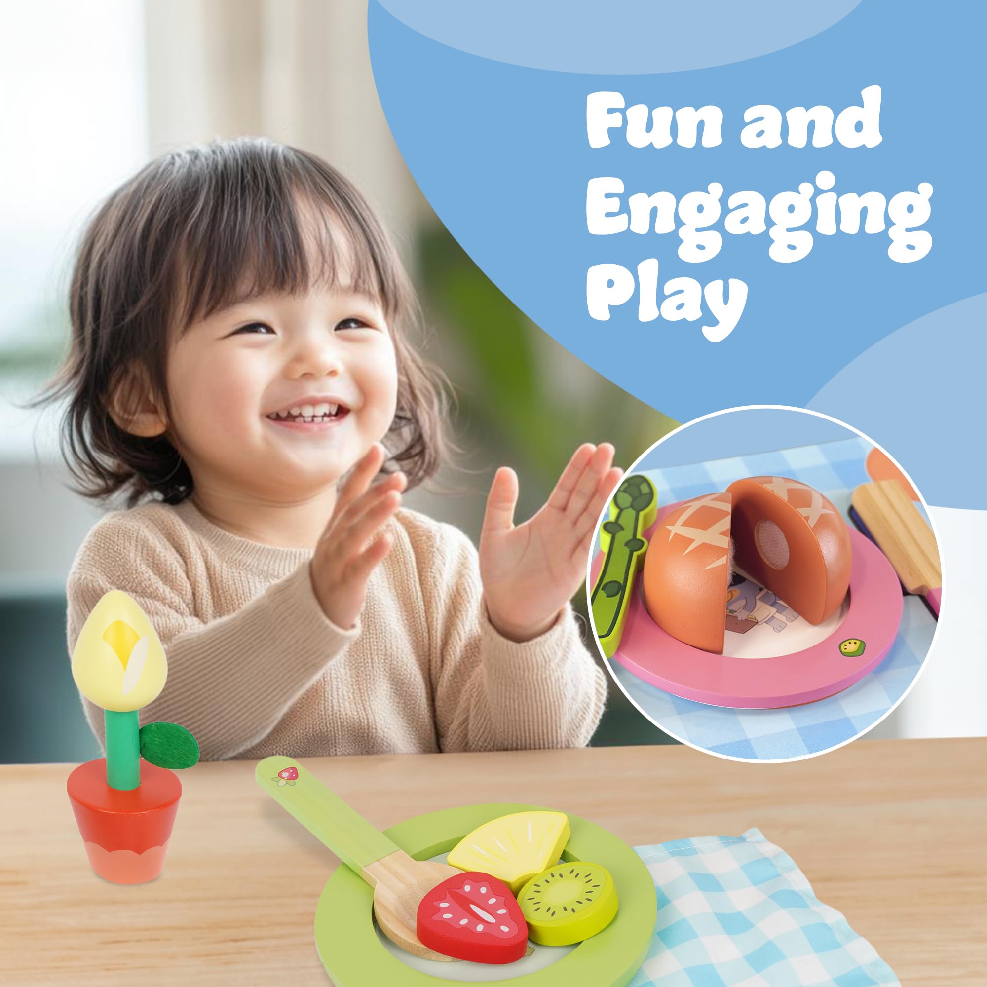 BLUEY - Dine In with Bluey 32-Piece Wooden Toy Playset for Kids 4