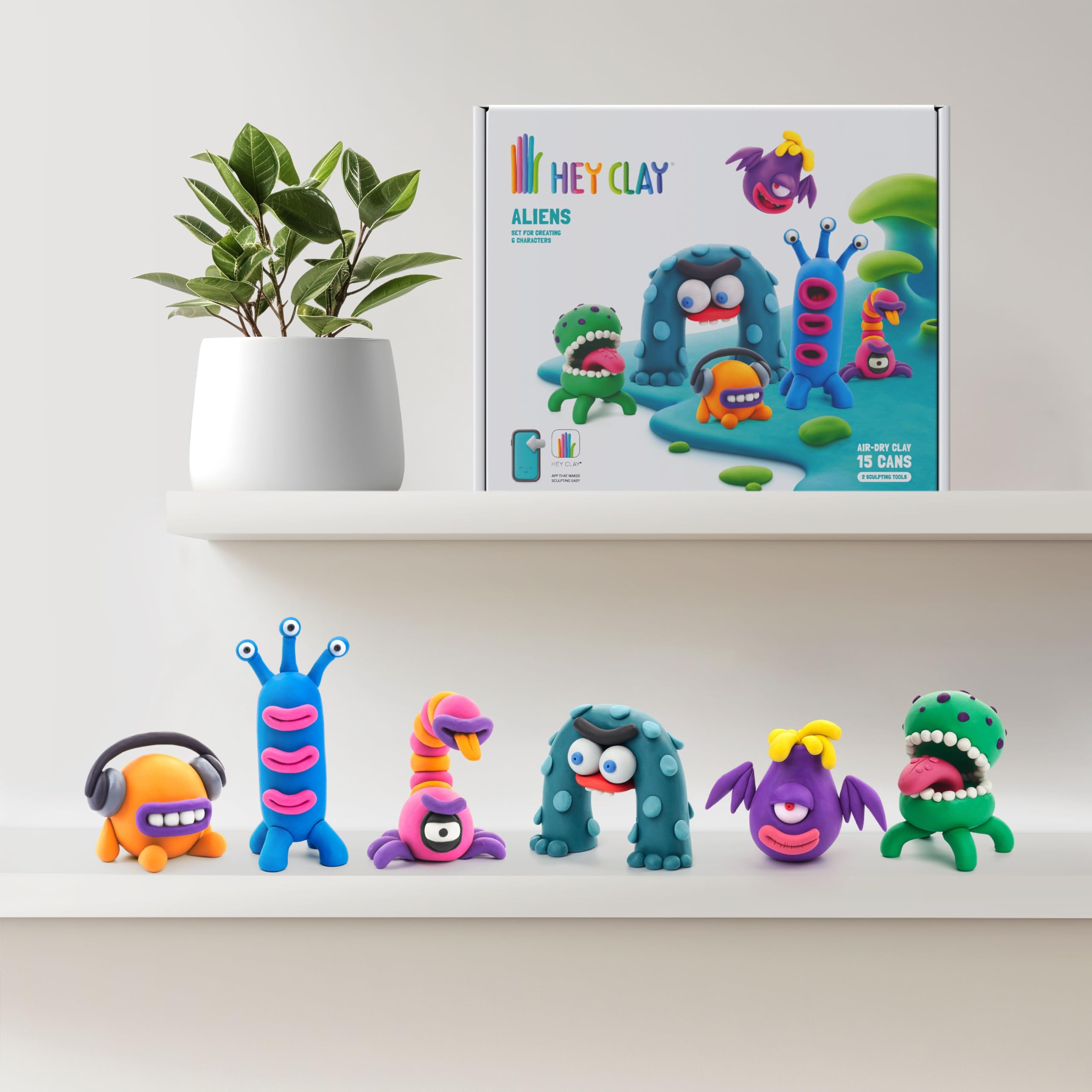 Hey Clay Aliens Set - Air Dry Clay Kit for Kids with 15 Vibrant Colors 4