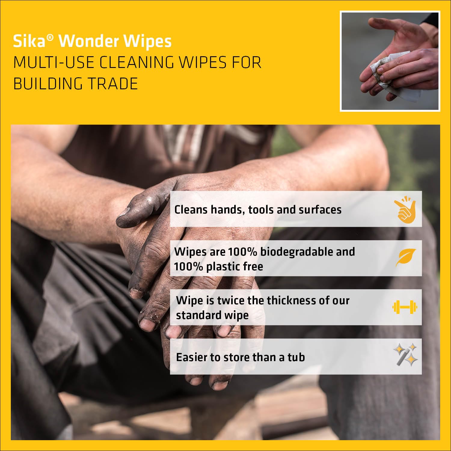 Sika Biodegradable Wonder Wipes - Multi-Use Cleaning Wipes for Hands, Tools & Surfaces - 60 Pack 5