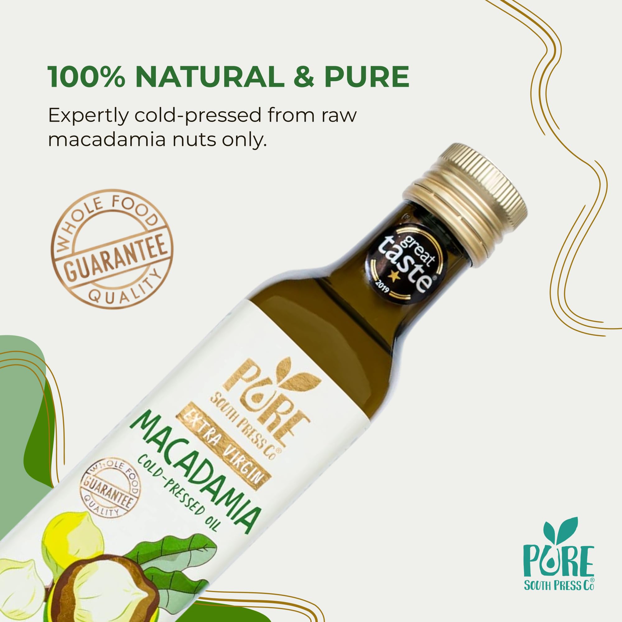 Pure South Press Cold-Pressed Extra Virgin Macadamia Nut Oil - High Heat Cooking | 70% Mono-Unsaturated Fat | 500 ml