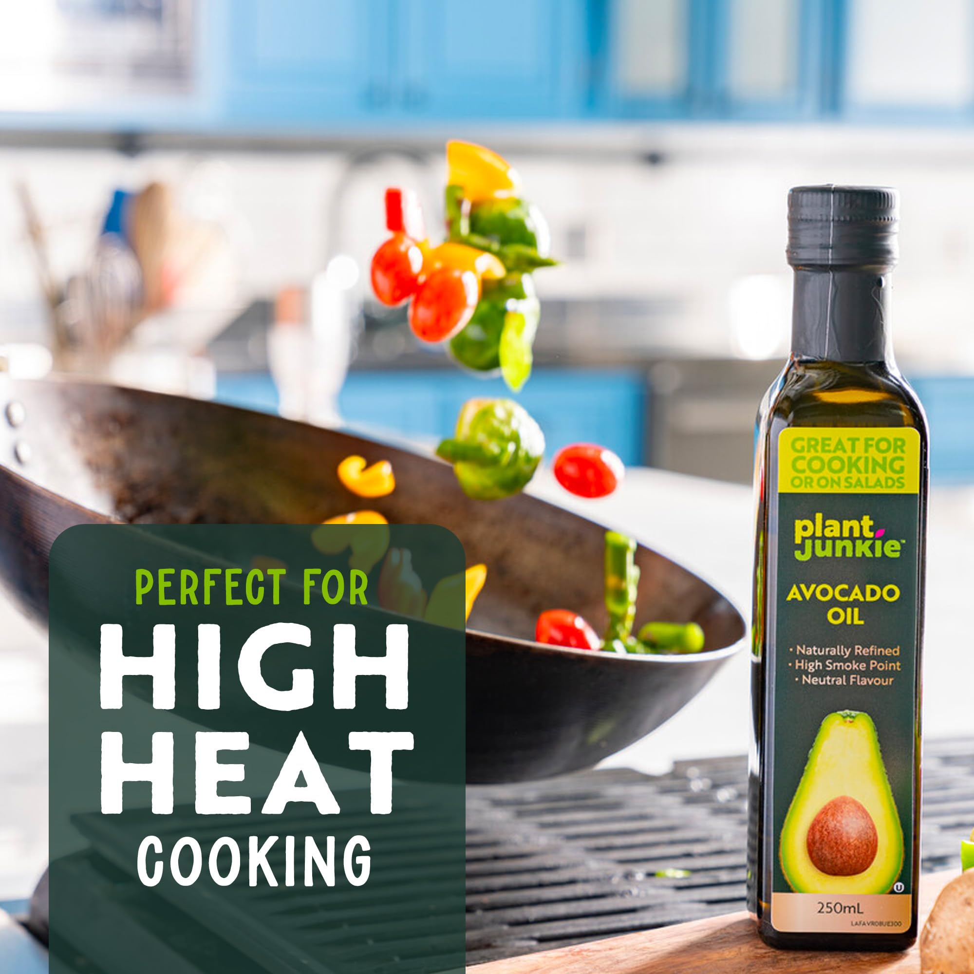 Plant Junkie Refined Avocado Oil - Neutral Flavor Cooking Oil for High-Heat Cooking, Baking & Dressings - 250ml Glass Bottle